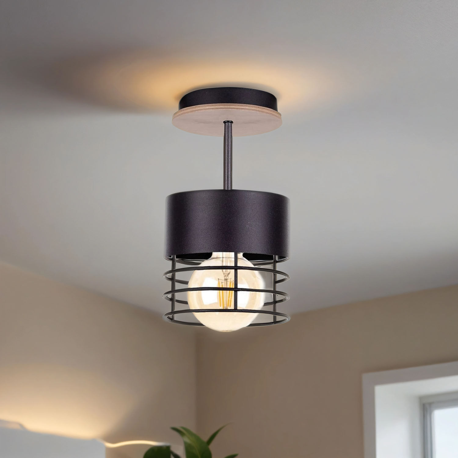 Lampe de plafond Moderne Métal Bois Noir Ø12cm rond