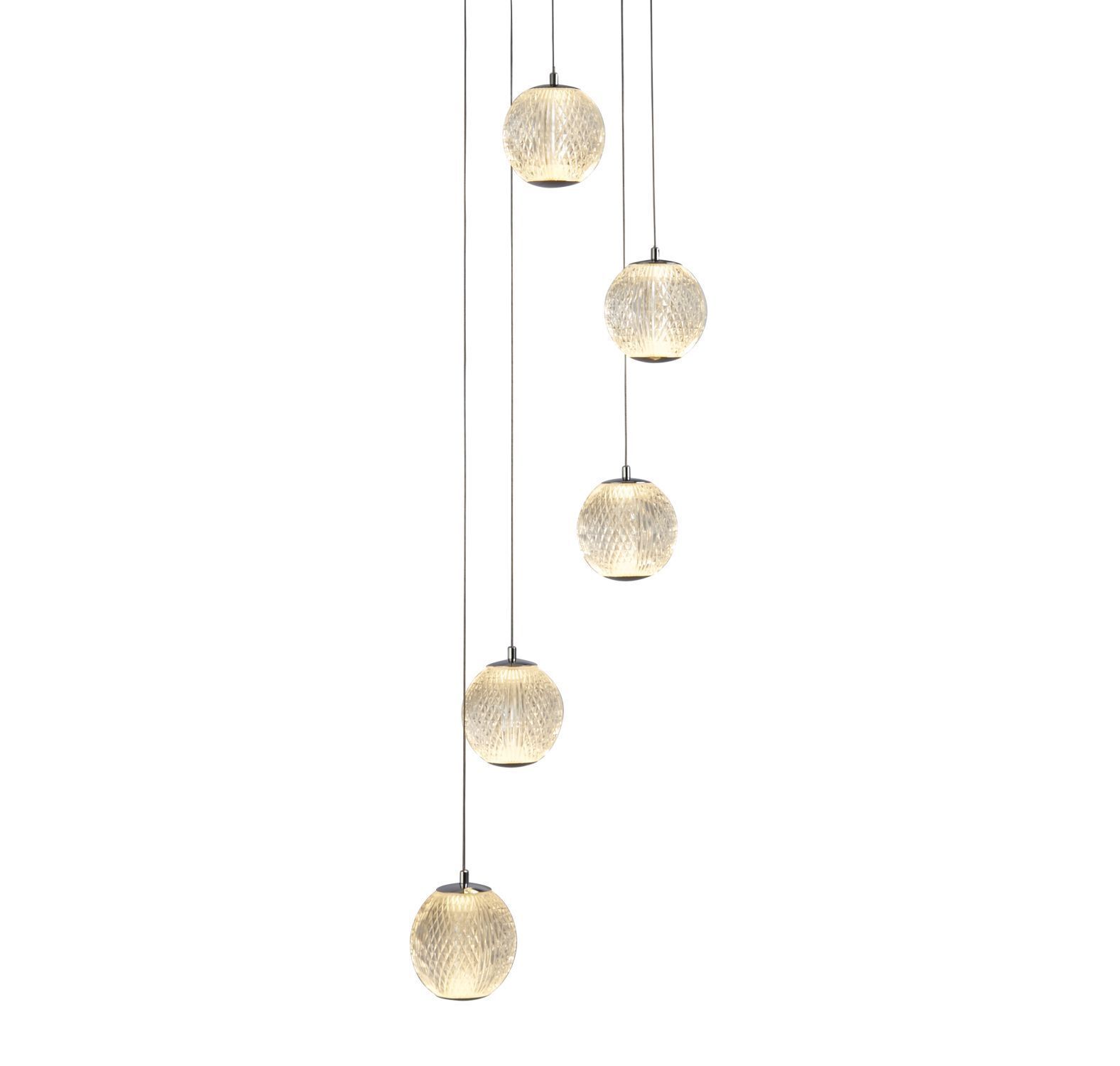 Suspension LED métal 5 flammes 21 W L:30 cm Chrome