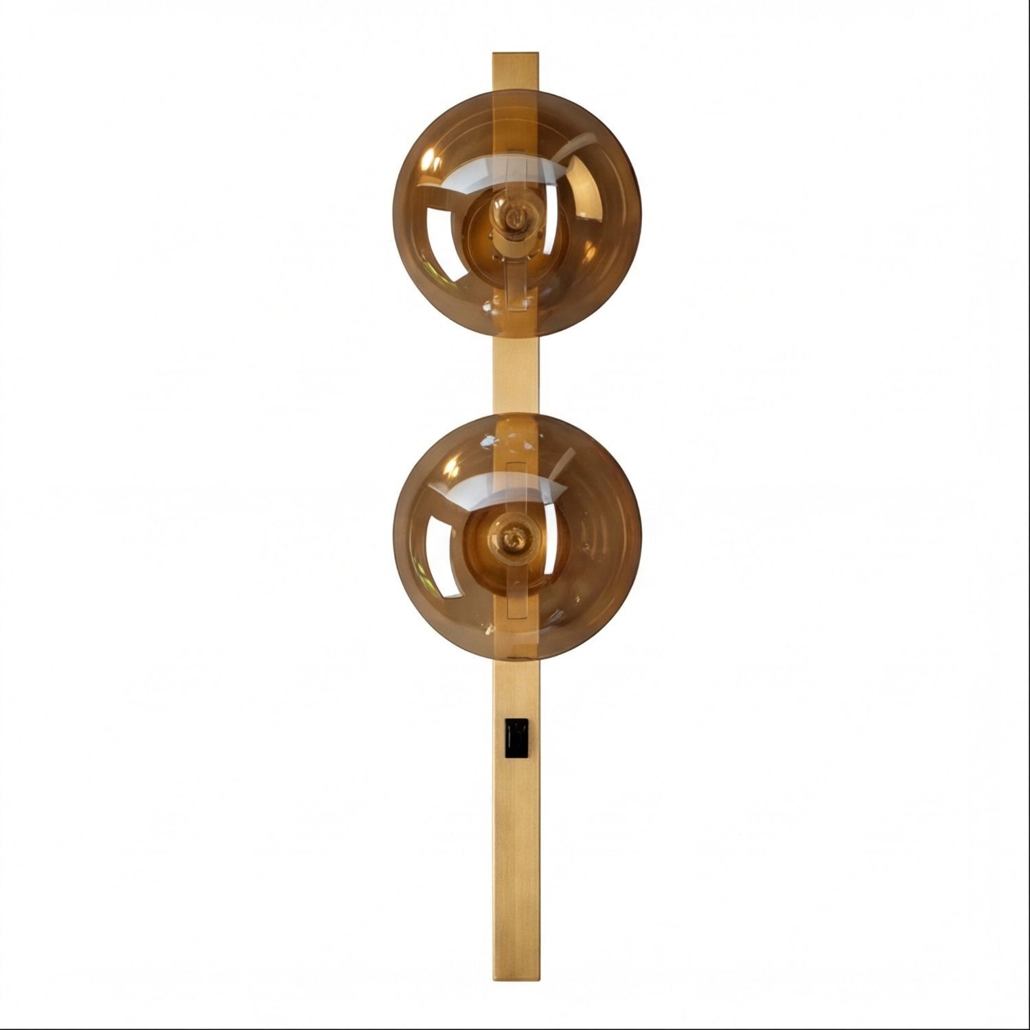 Wandlampe Bernstein Glas Schalter Gold E14 60 cm 2-flmg Wandleuchte, Stehlampe, Glaskugel, Holzständer, 2-Licht-Armatur