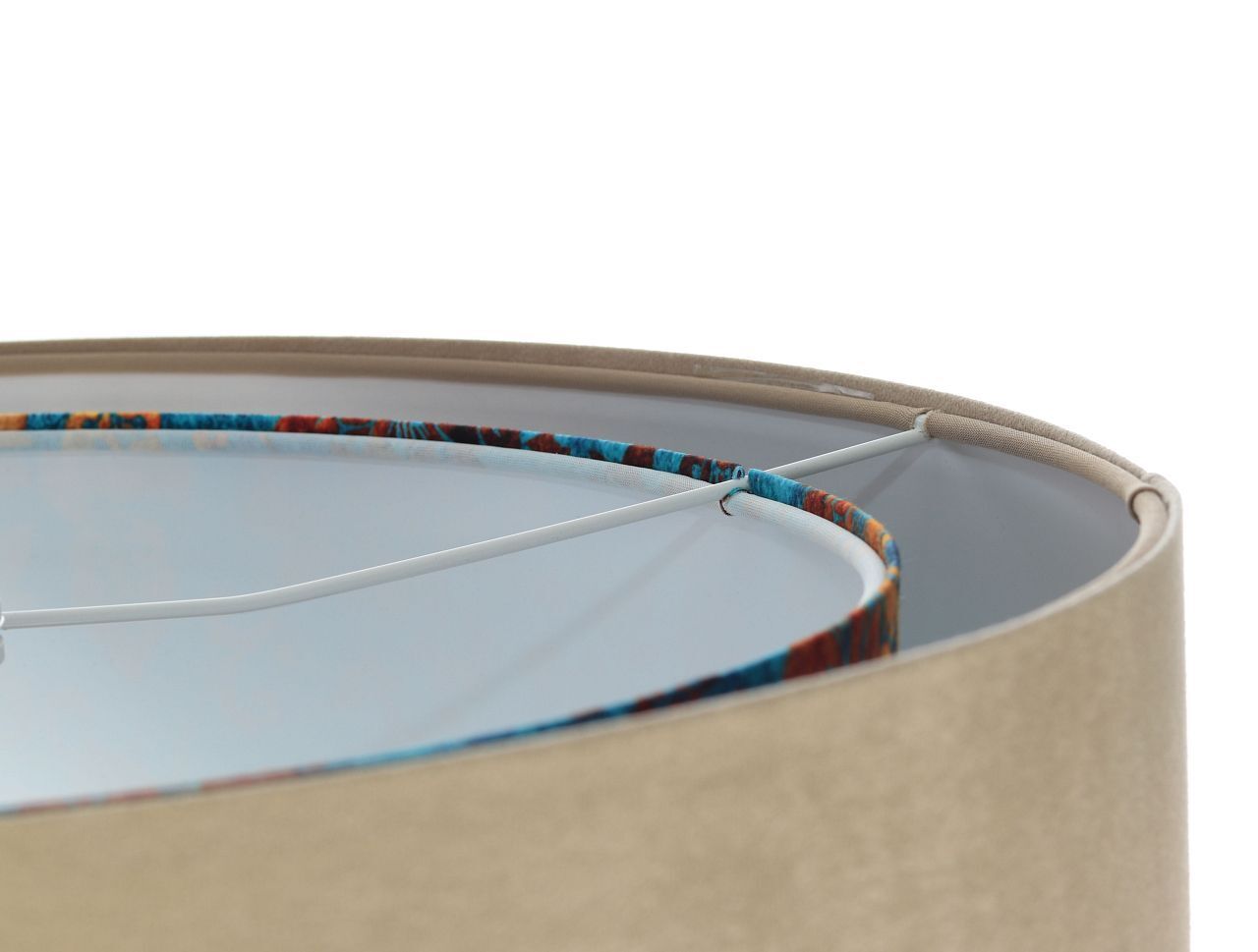 Suspension E27 ronde Ø 50 cm Tissu aspect velours beige multicolore