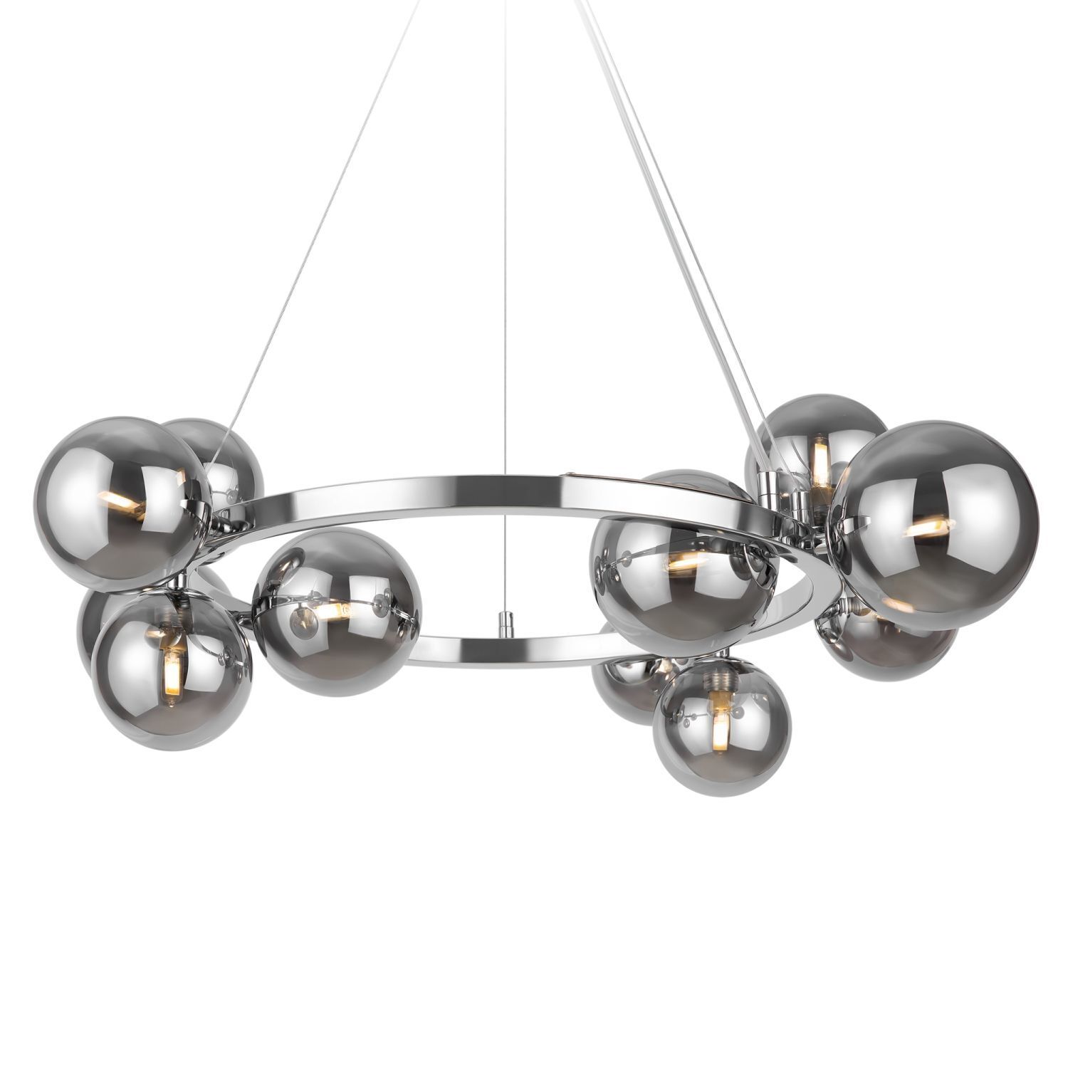 Suspension métal verre fumé G9 L : 67 cm Abat-jour sphérique