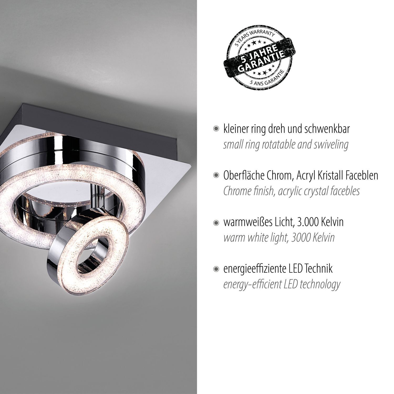 Spot de plafond LED métal orientable 3000 K 600 lm chrome Beleuchtung, Band