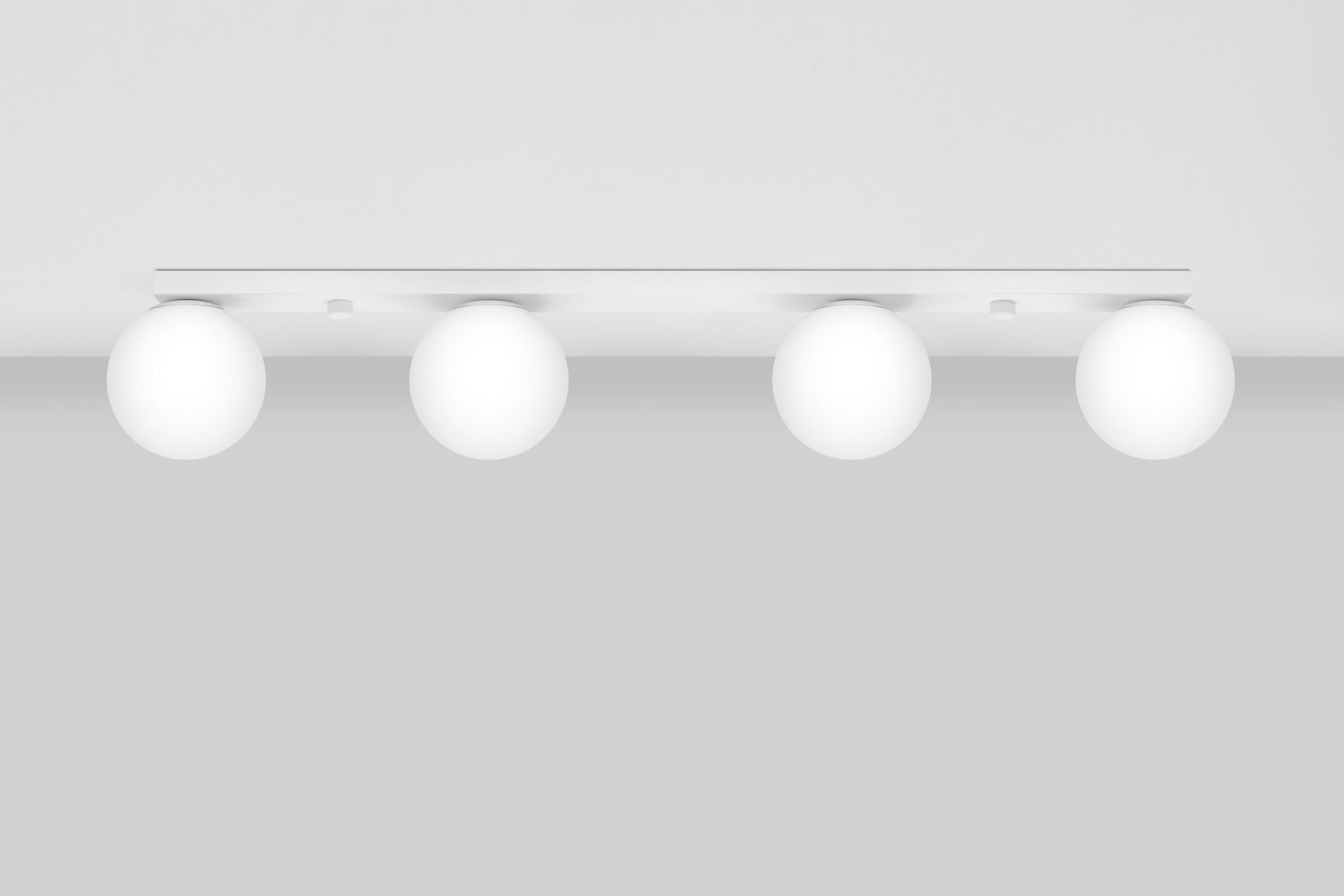 Plafonnier blanc 88 cm de long verre métal 4-flamme G9