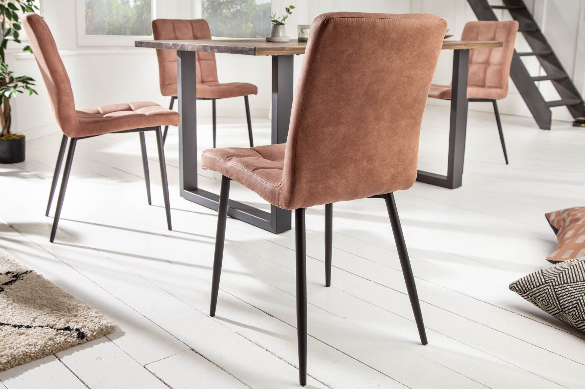 Chaise de salle à manger Tissu Métal Marron Noir sans accoudoirs Moebel, Innenarchitektur, Fußboden, Stuhl, Esstisch