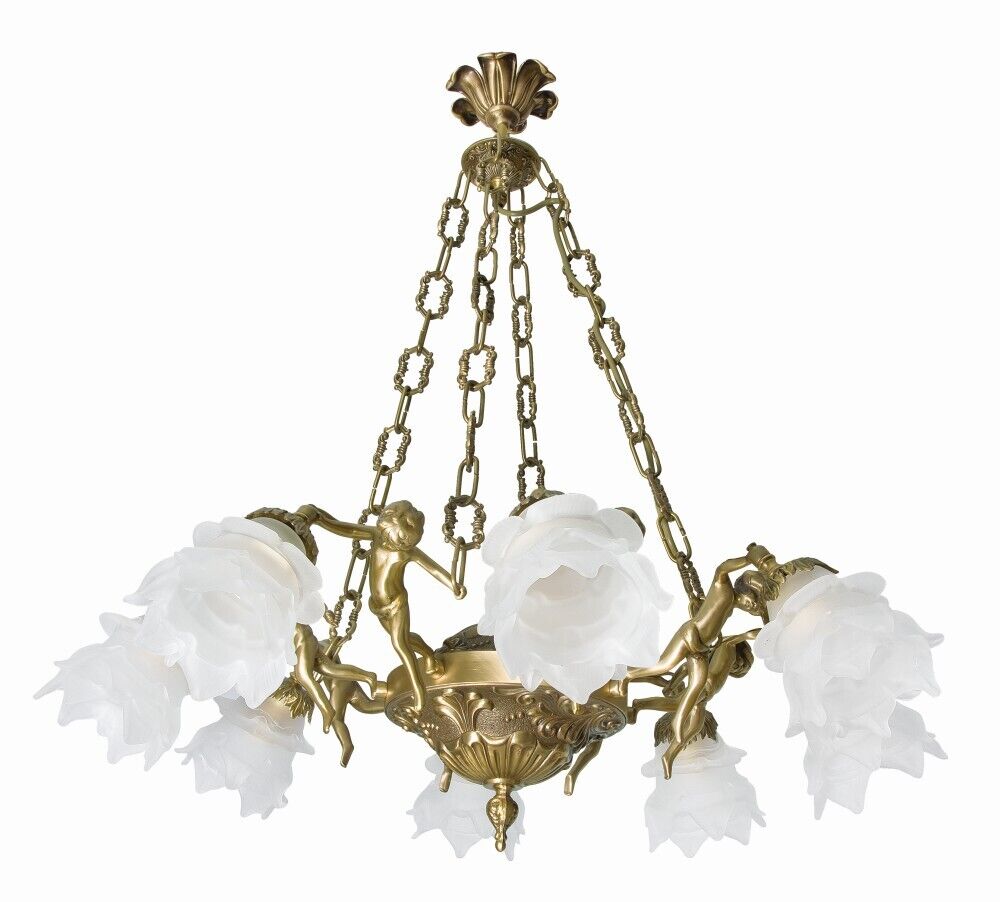 Suspension laiton véritable 8-flmg en bronze Putti