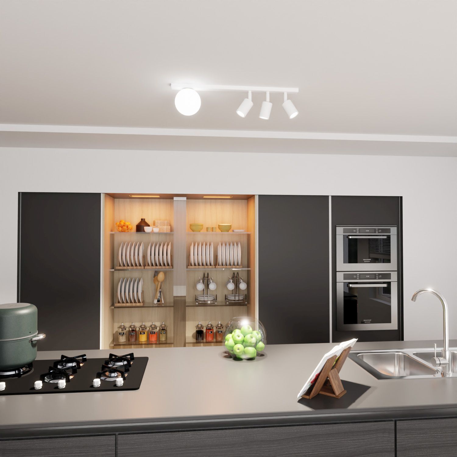 Deckenspot Glas Metall 70 cm lang Weiß 3x GU10 + E14 Drinnen, Küche, Innenarchitektur