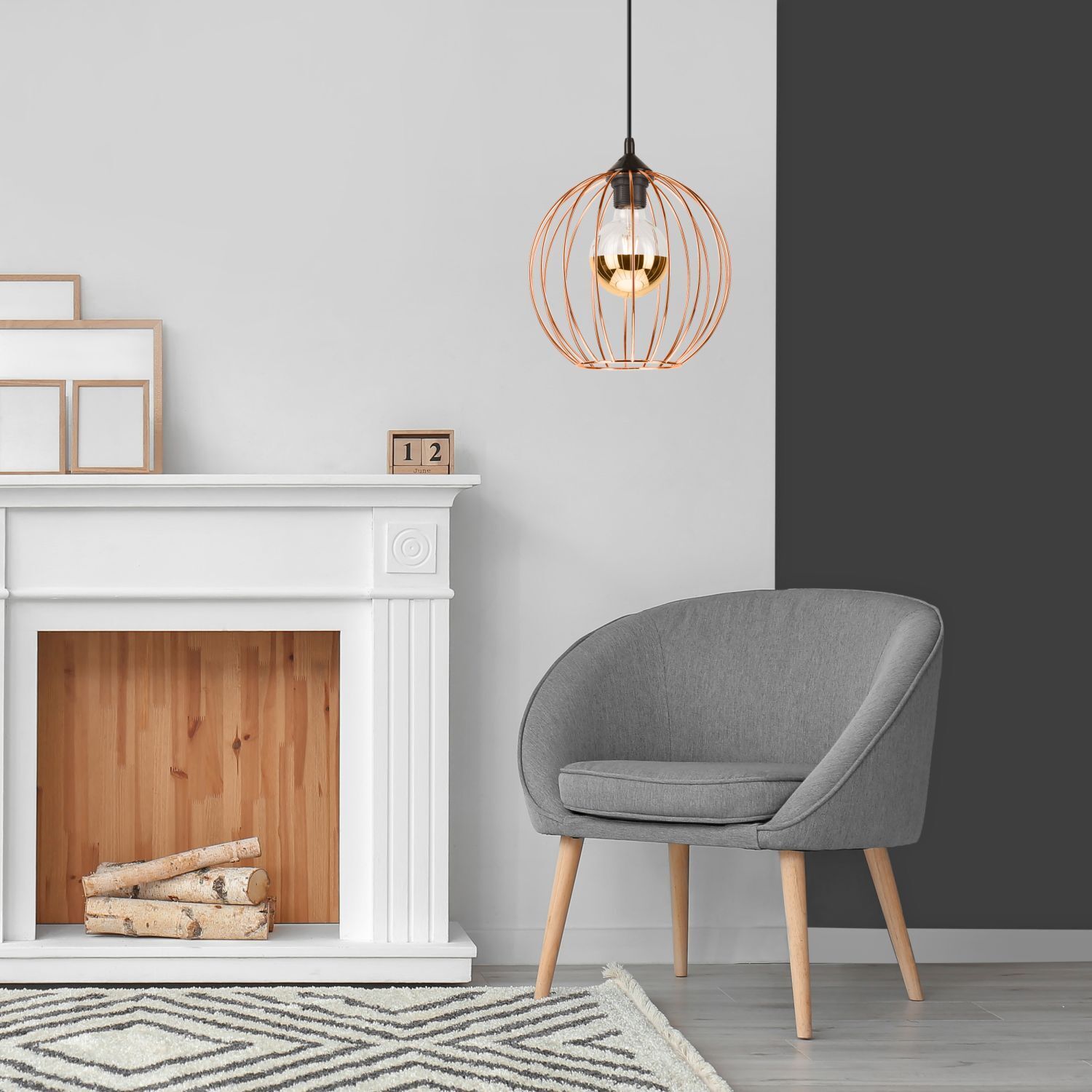 Lampe à suspendre Métal Noir Cuivre Ø 24 cm réglable Rétro