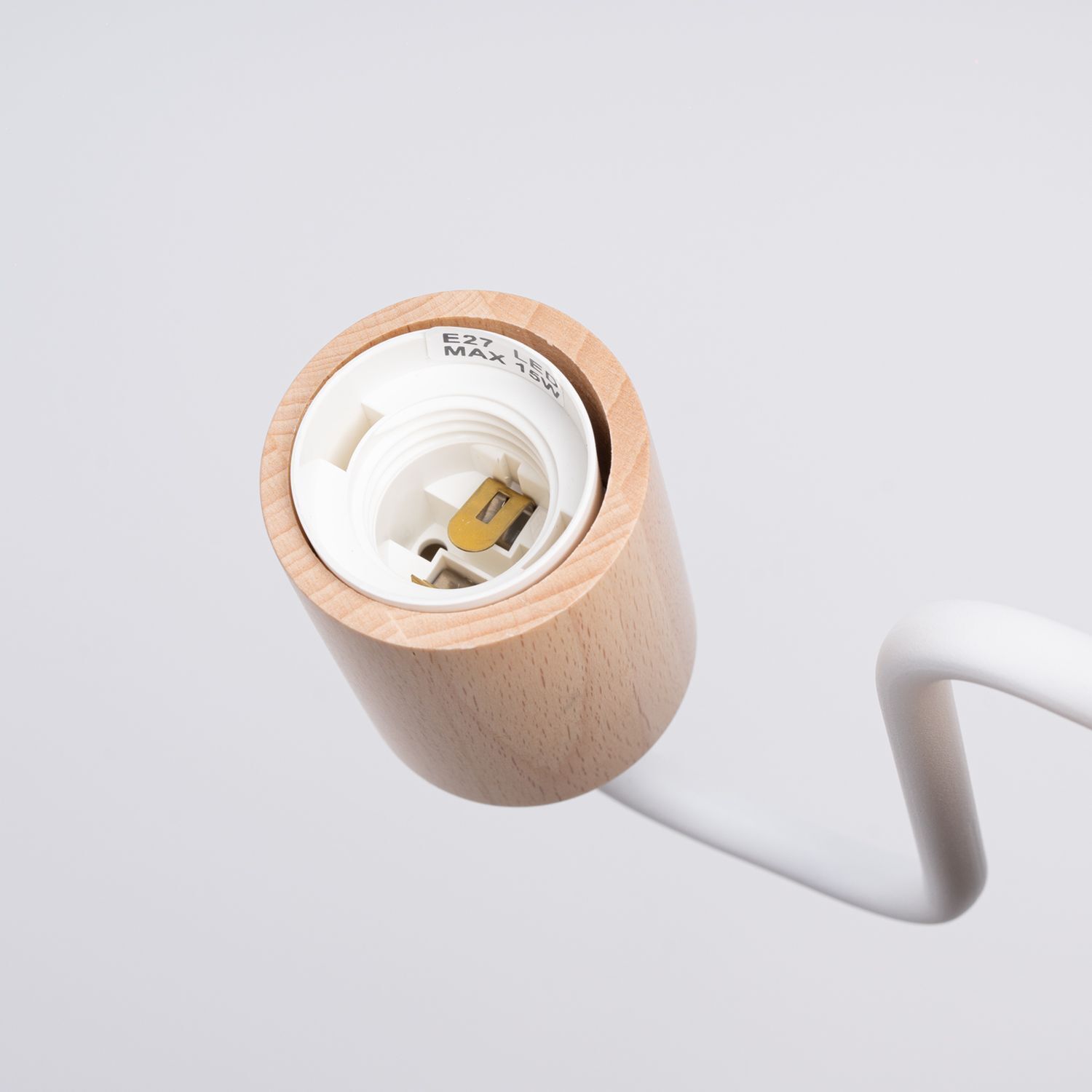 Wandleuchte mit Arm Stahl Holz Weiß E27 H:18 cm lampe, fassung, holz, hölzern, e27