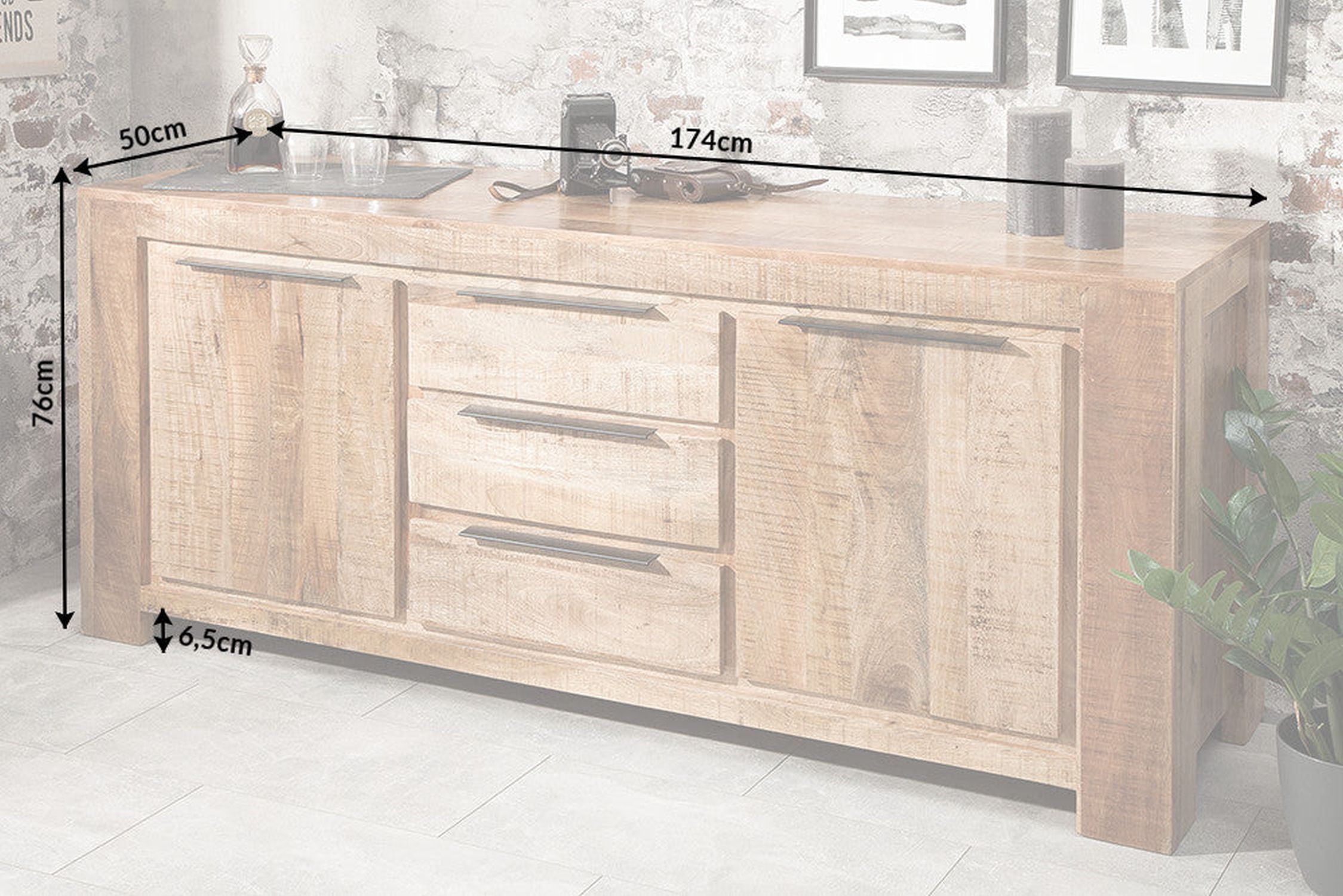 Buffet en bois de manguier 174 x 76 cm fait main tiroirs portes Moebel, Anrichte, Küche, Kücheninsel, Pflanze