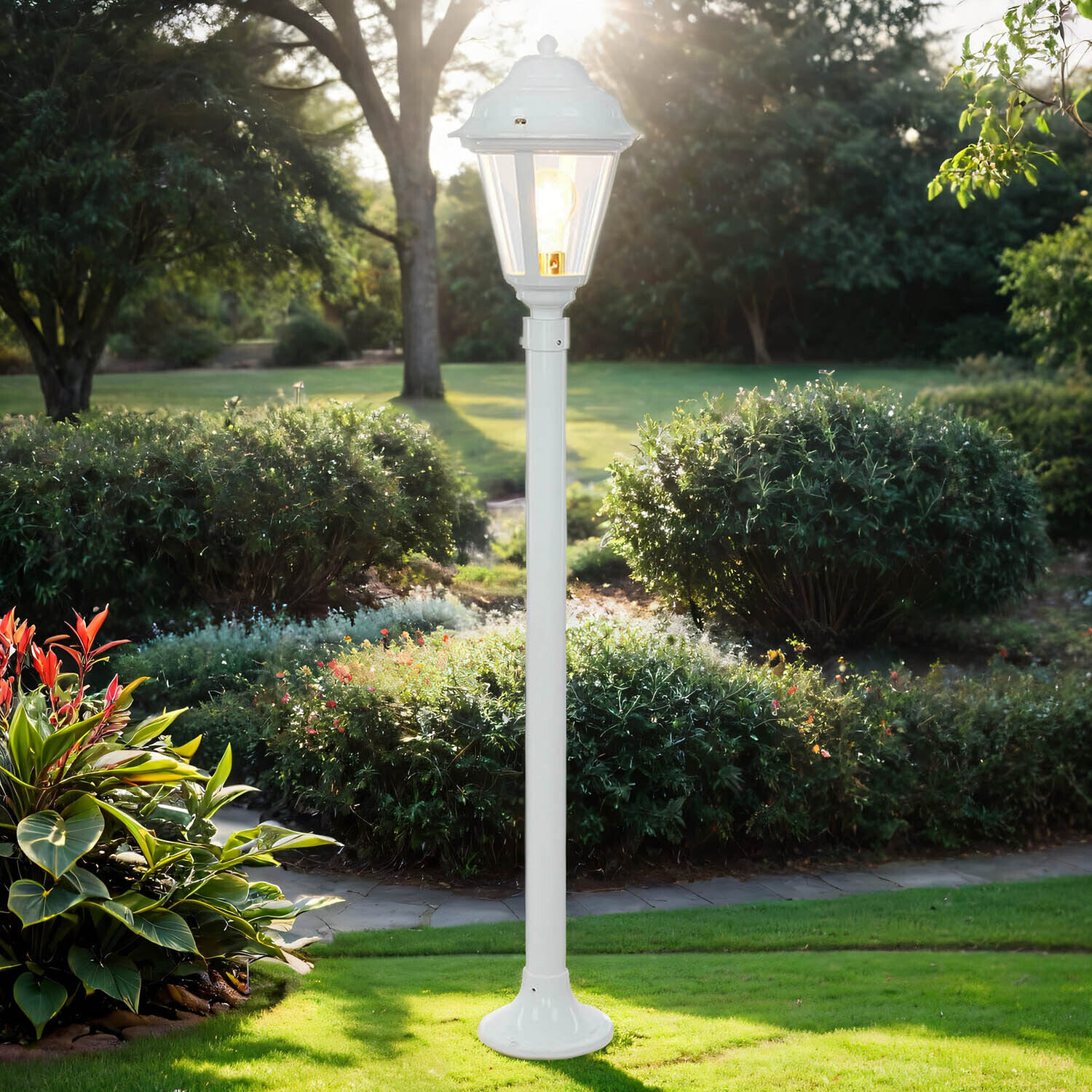 Lampe d'allée laiton massif blanc 100 cm Rustique jardin