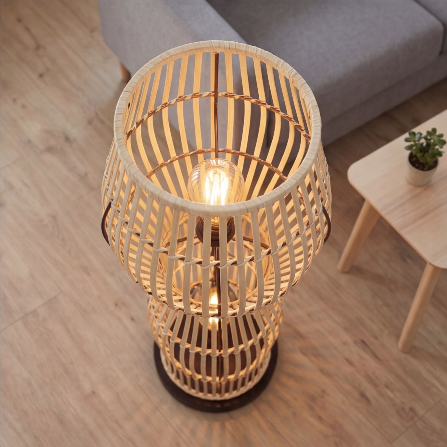 Kleine Stehlampe Bambus Natur 111 cm E27 Skandinavisch Stehlampe, Rattanlampe, geflochtene Lampe, Standlampe, warmes Licht