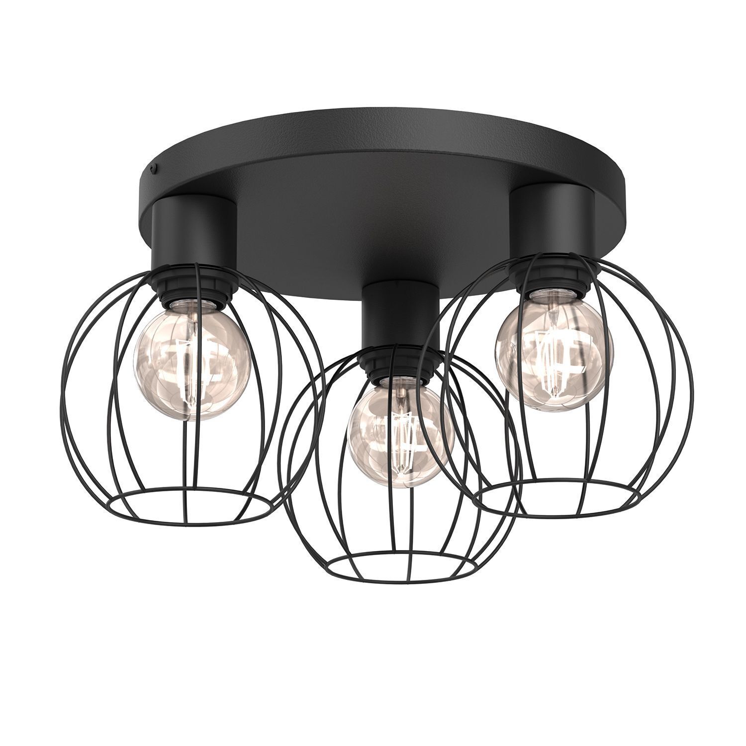 Lampe de plafond métal fil noir Ø41 cm rond E27 3-flmg