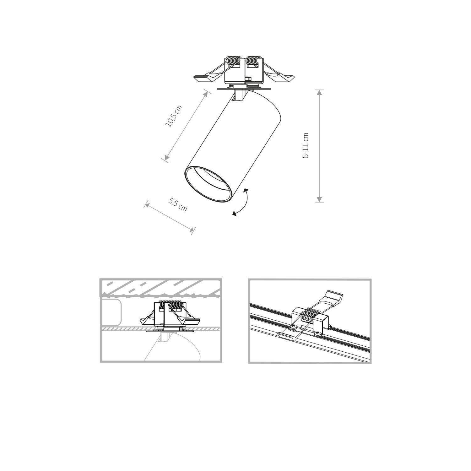 Spot de plafond encastré laiton Ø 5,5 cm GU10 massif Moderne