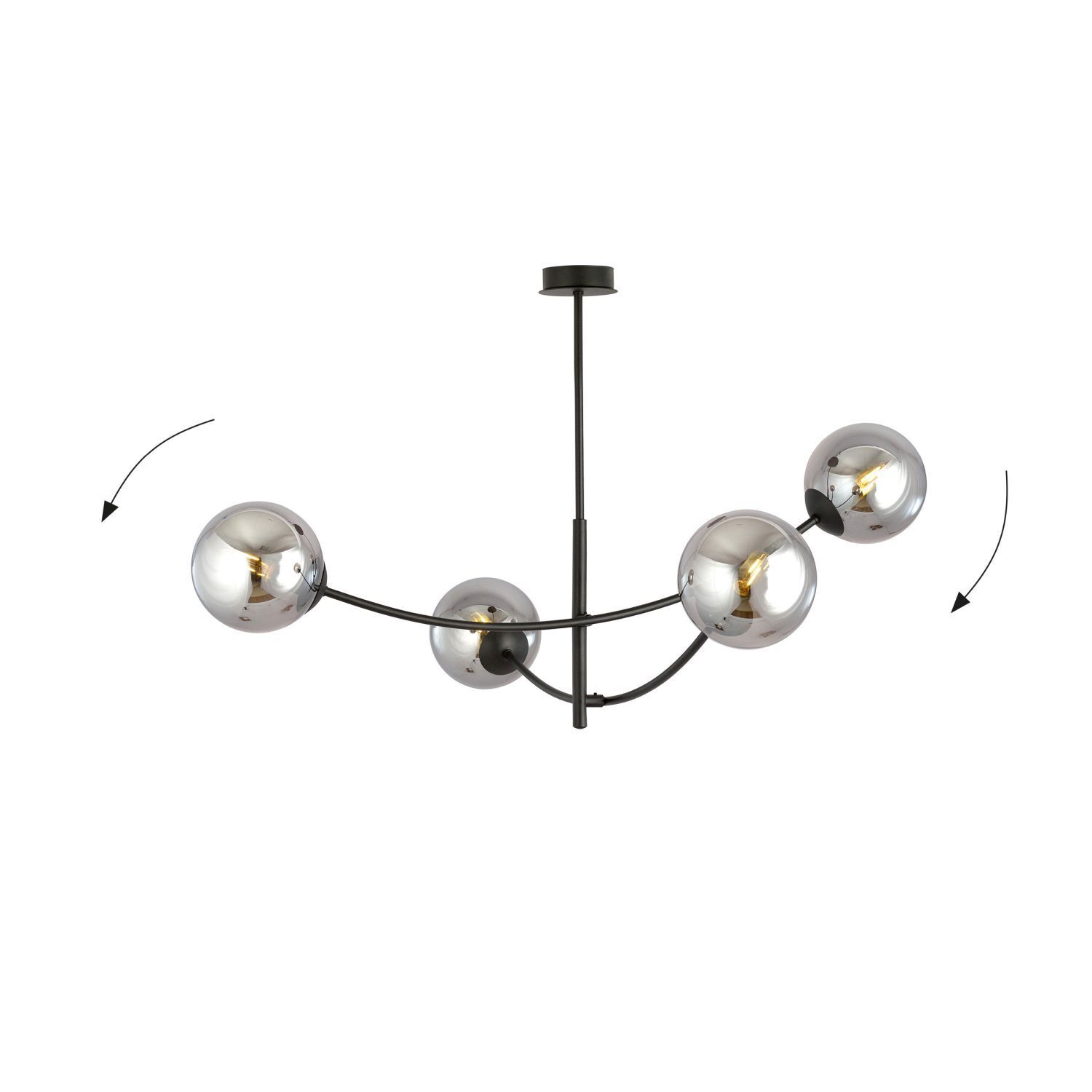 Plafonnier métal verre fumé L : 89 cm orientable 4x E14