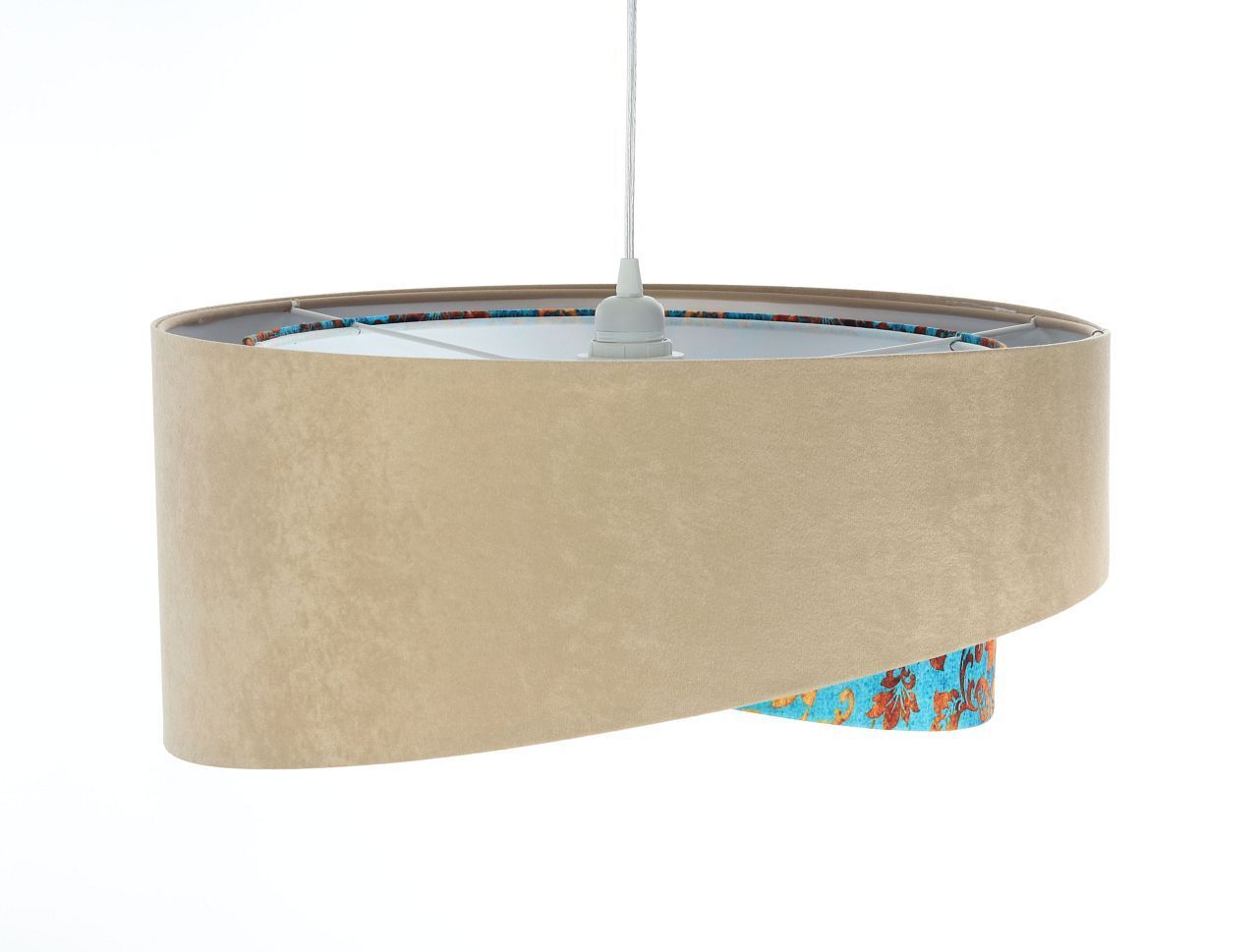 Suspension E27 ronde Ø 50 cm Tissu aspect velours beige multicolore