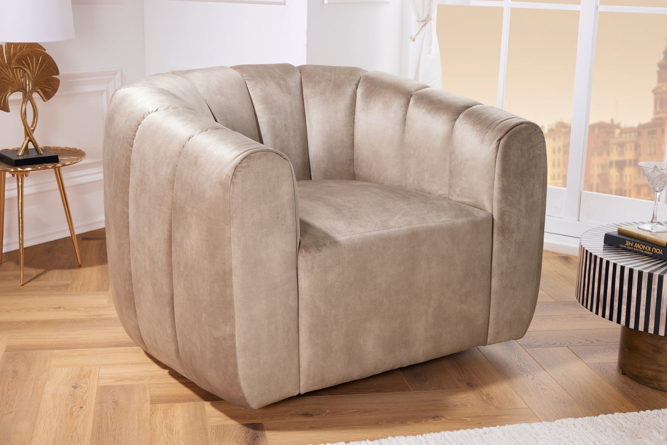 Fauteuil pivotant en velours gris avec accoudoirs design rétro Moebel, Stuhl, Couch, Sessel