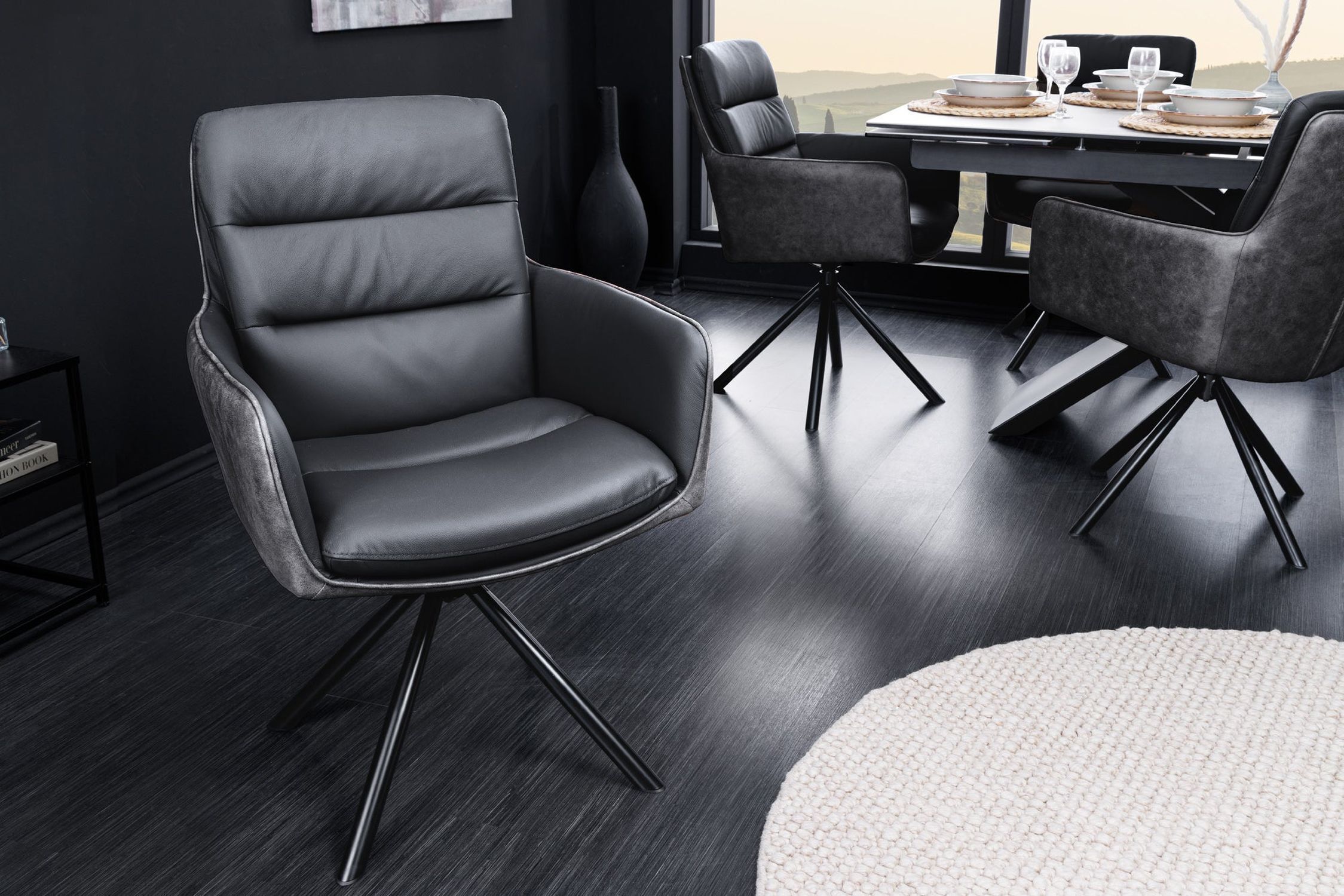 Chaise de bureau cuir tissu métal pivotant anthracite noir Moebel, Stuhl, Drinnen, Fußboden, Inneneinrichtung
