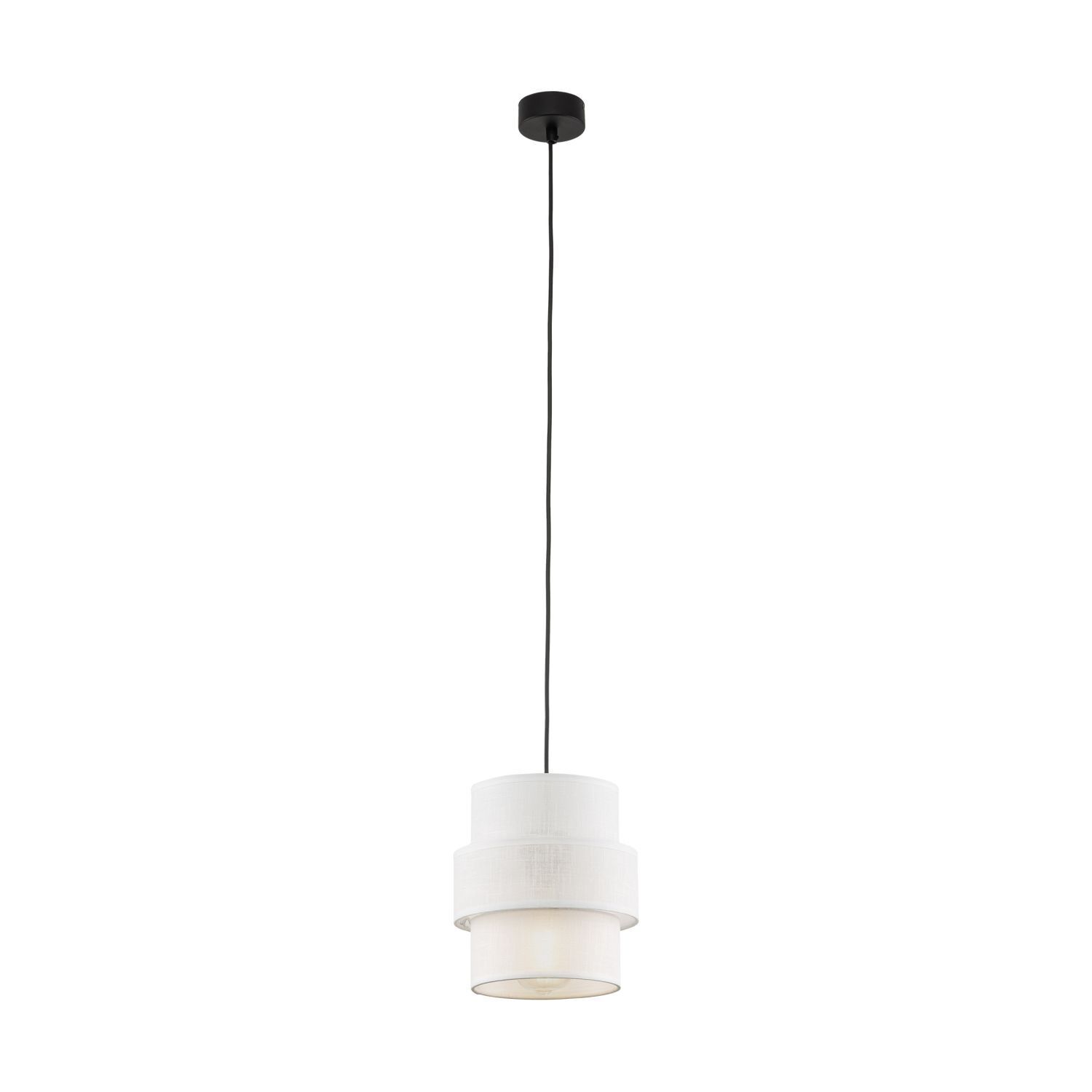 Suspension ronde Ø 20 cm Blanc Noir E27 Tissu Métal Lampe
