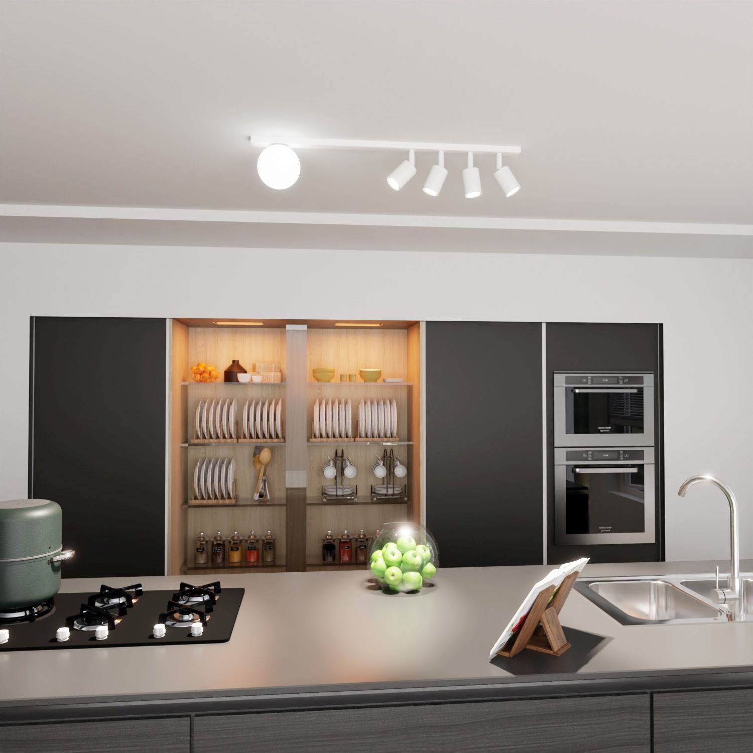 Deckenstrahler Weiß 90 cm lang 4x GU10 + E14 Metall Glas Drinnen, Innenarchitektur, Küche