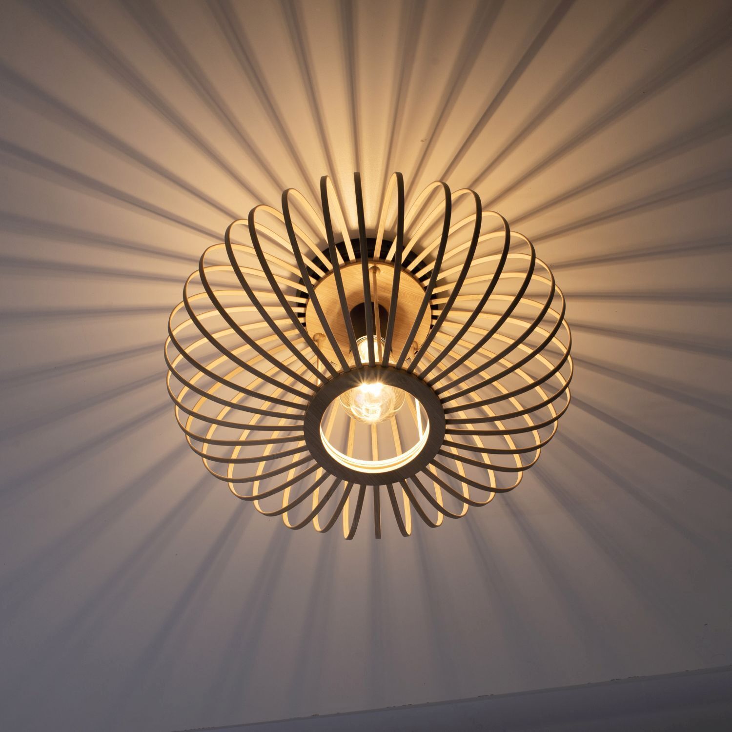 Lampe de plafonnier ronde Scandinave Métal Bois E27 Ø40 cm