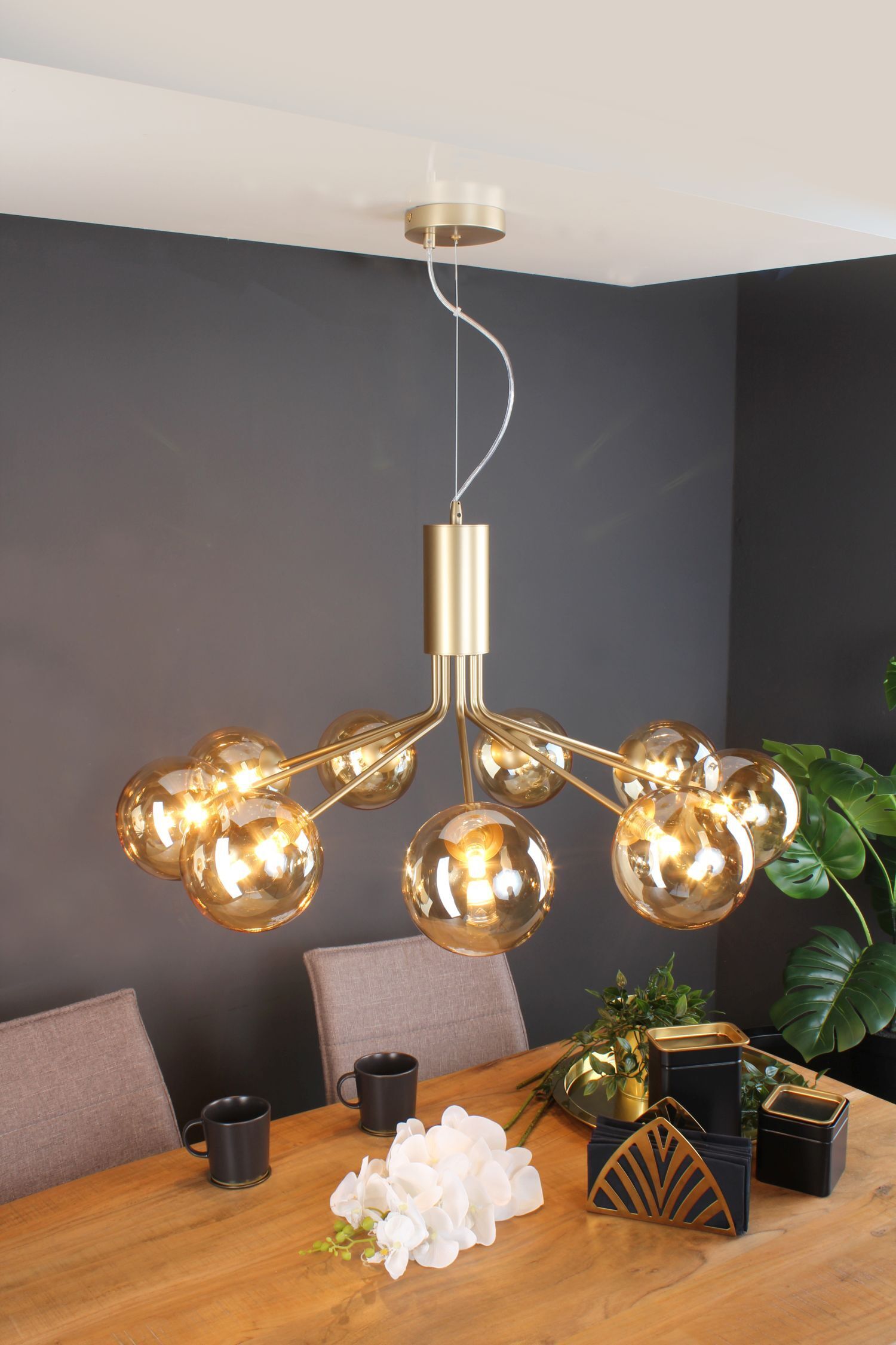 Lampe à suspendre métal verre en laiton champagne L:83,4 cm