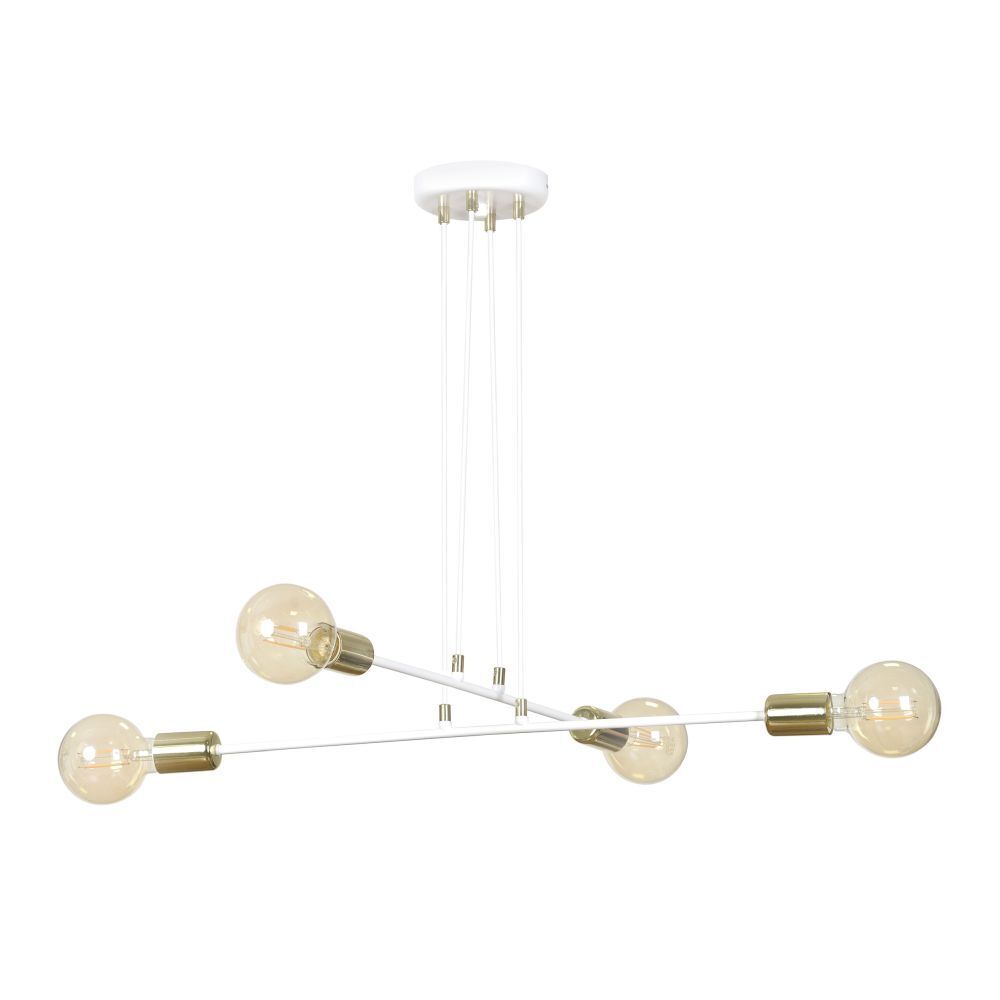 Suspension Blanc Or réglable 4 flammes Rétro