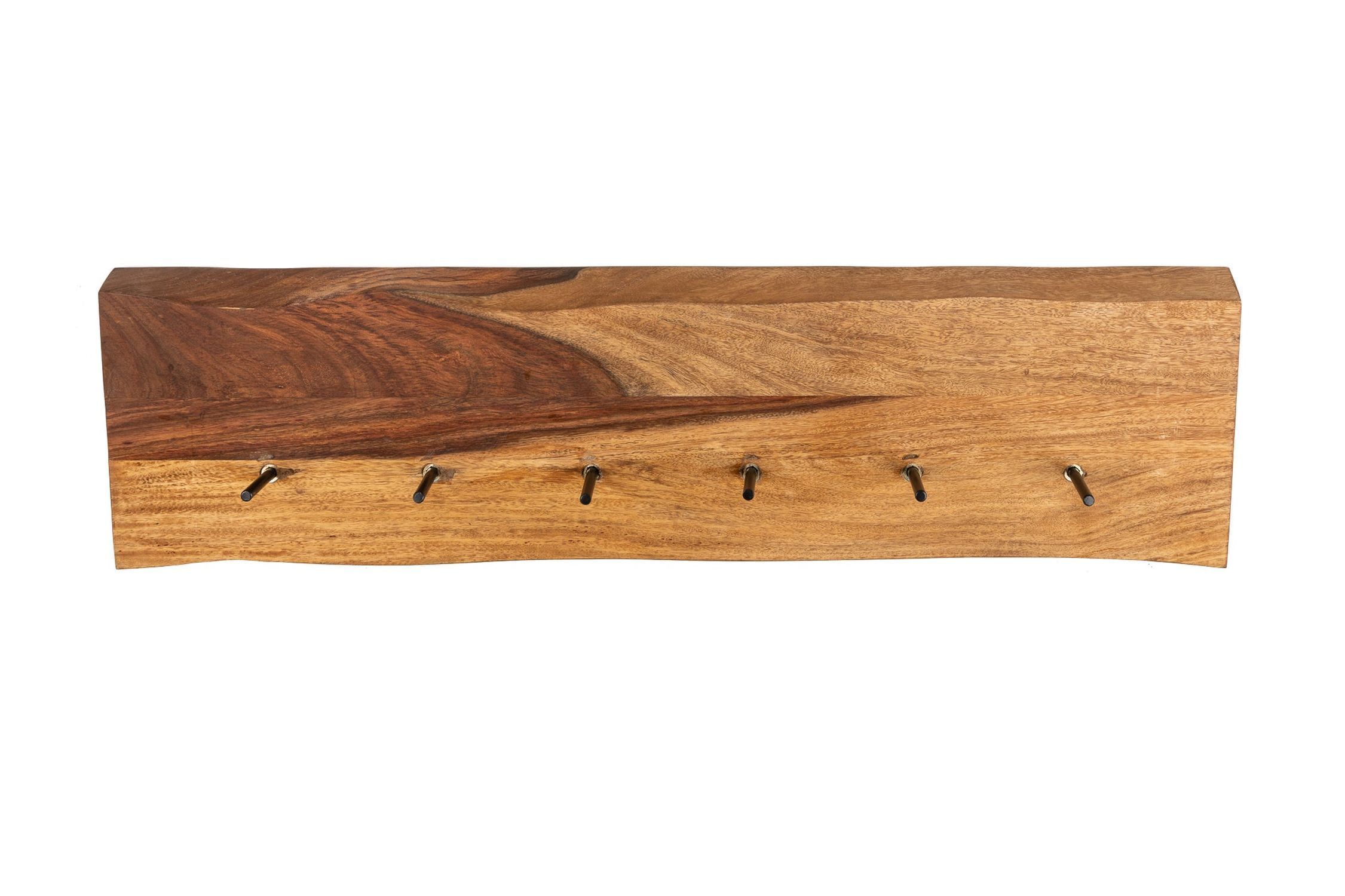 Portemanteau mural en bois de Sheesham massif 80 cm de long 6 crochets