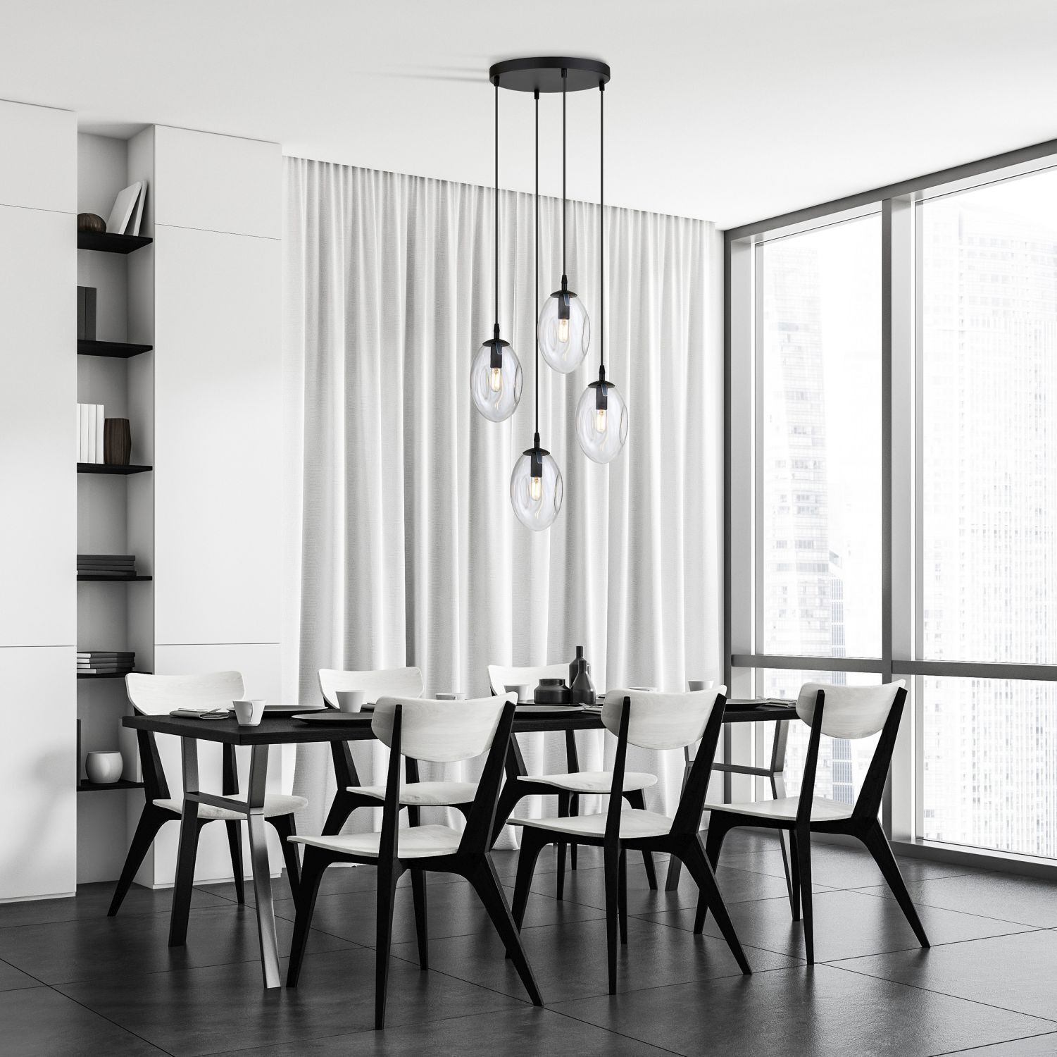 Suspension verre métal ajustable 4 flammes E14