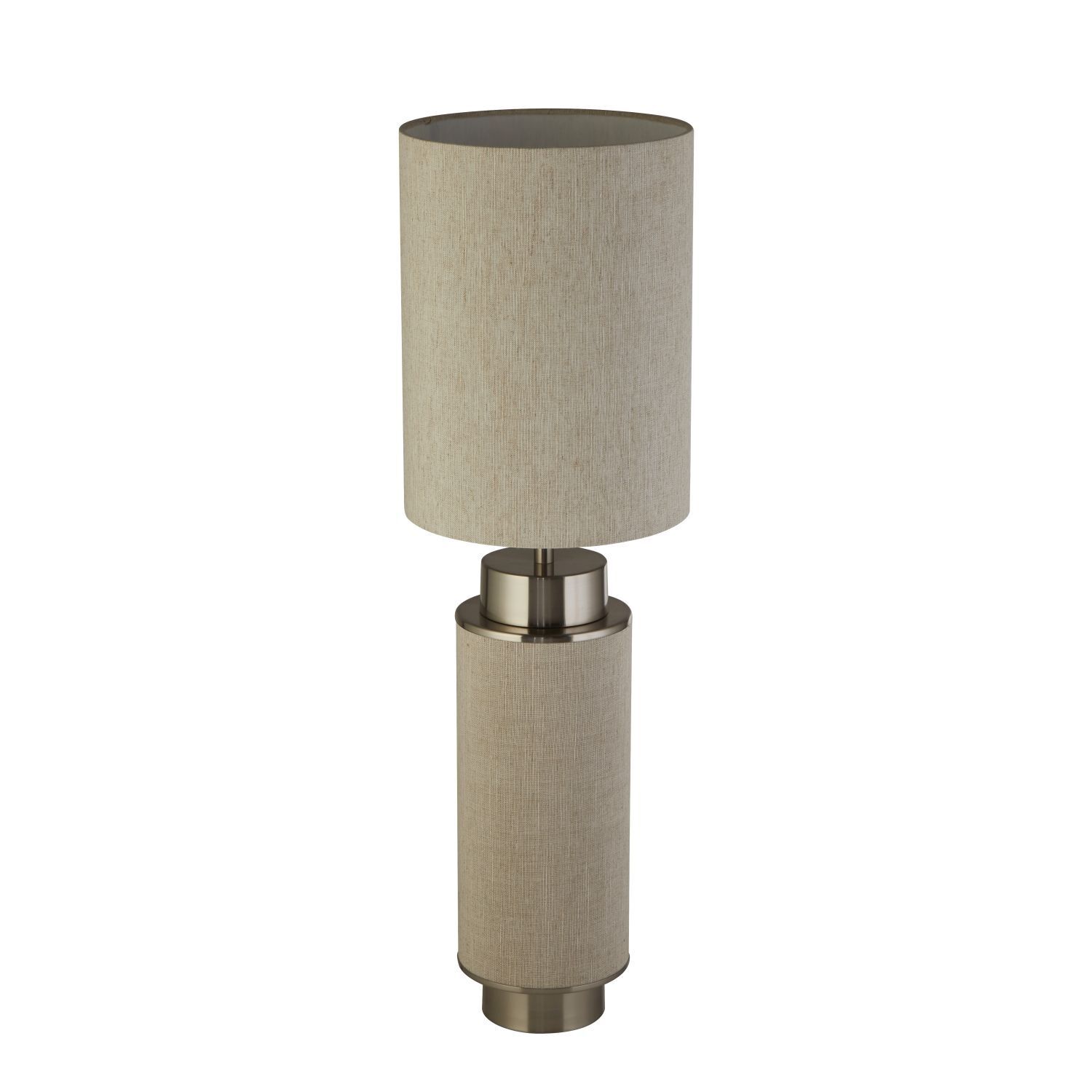 Lampe de table tissu métal hauteur 72 cm gris-beige nickel E27