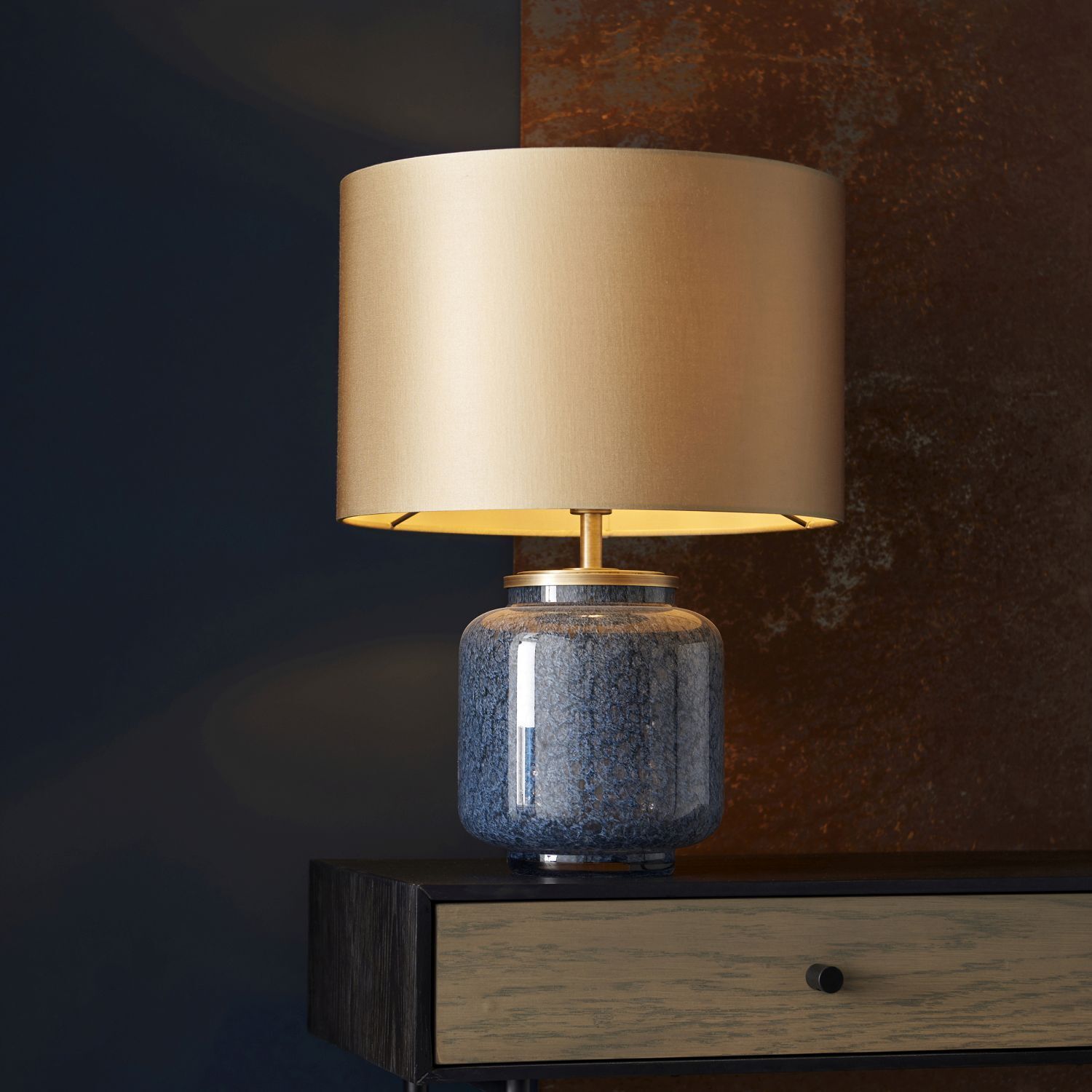 Lampe de table bleu or 48,5 cm de haut tissu verre métal E27