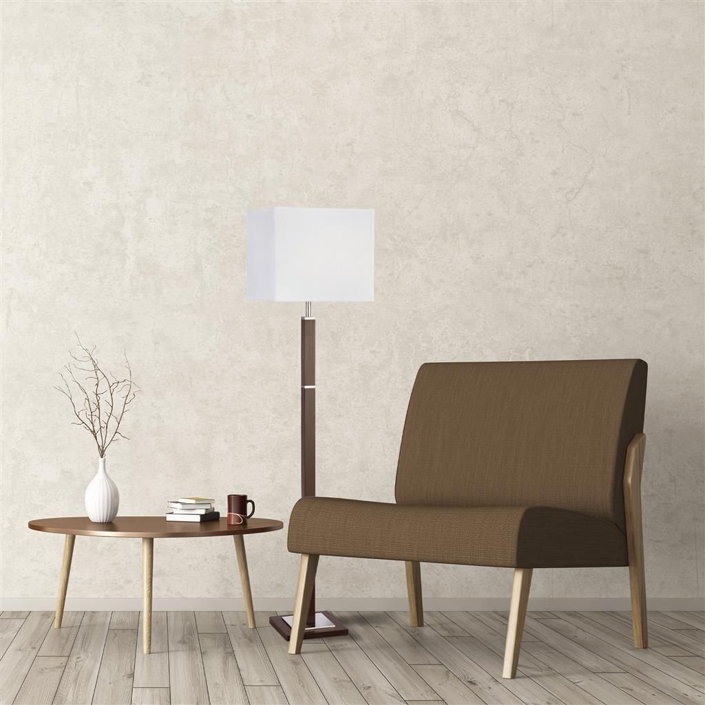 Lampadaire petit 147 cm brun blanc métal abat-jour tissu E27