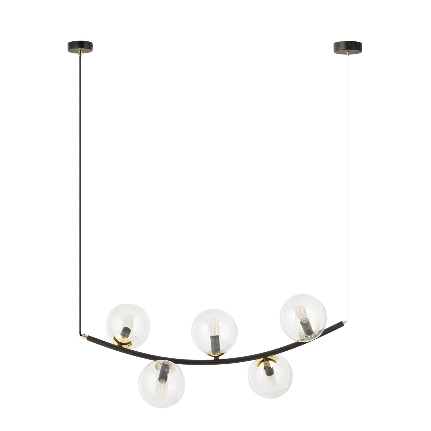 Lampe à suspendre verre métal L : 80 cm en noir or E14 5 flammes
