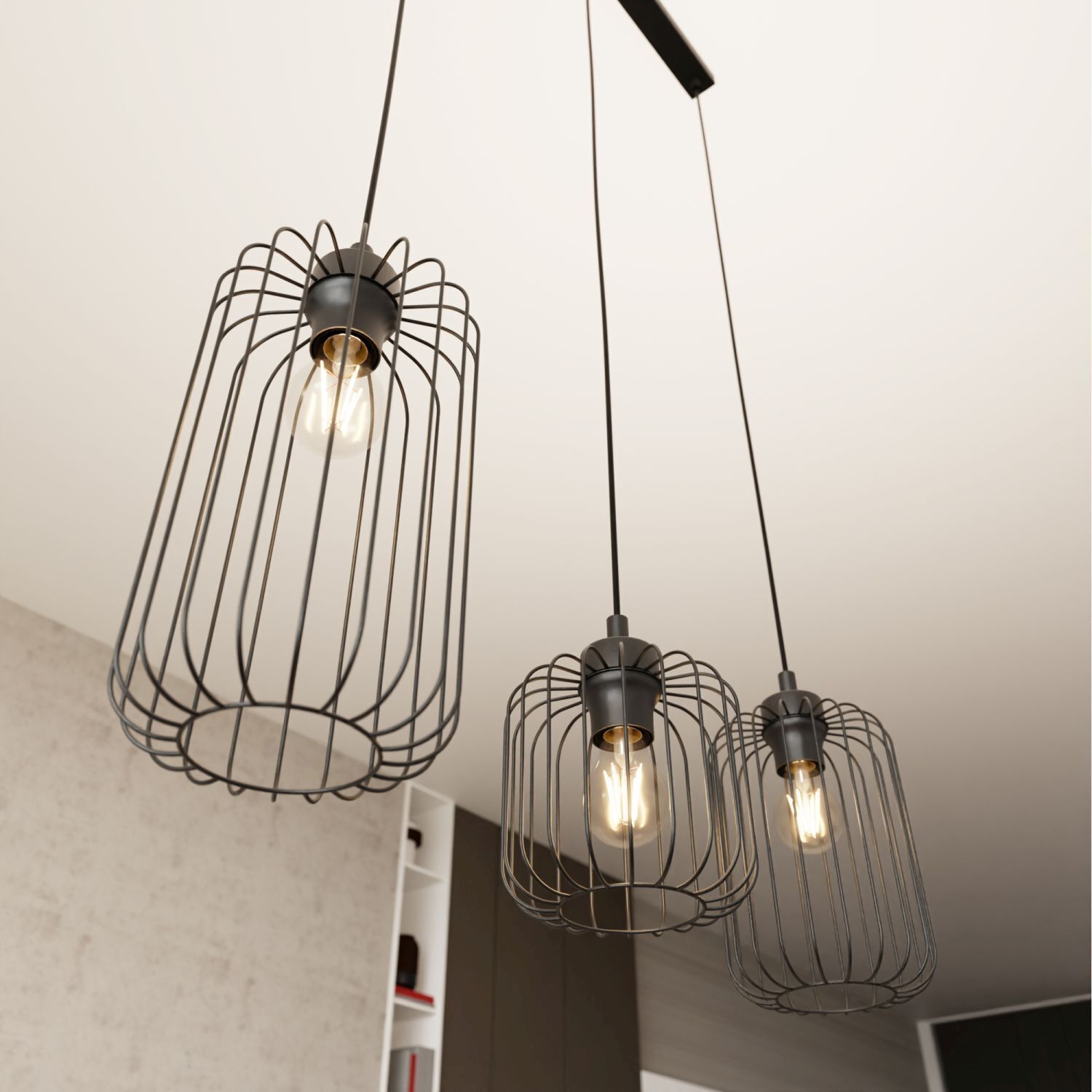 Lampe à suspendre décorative en métal noir E27 L:40 cm de long