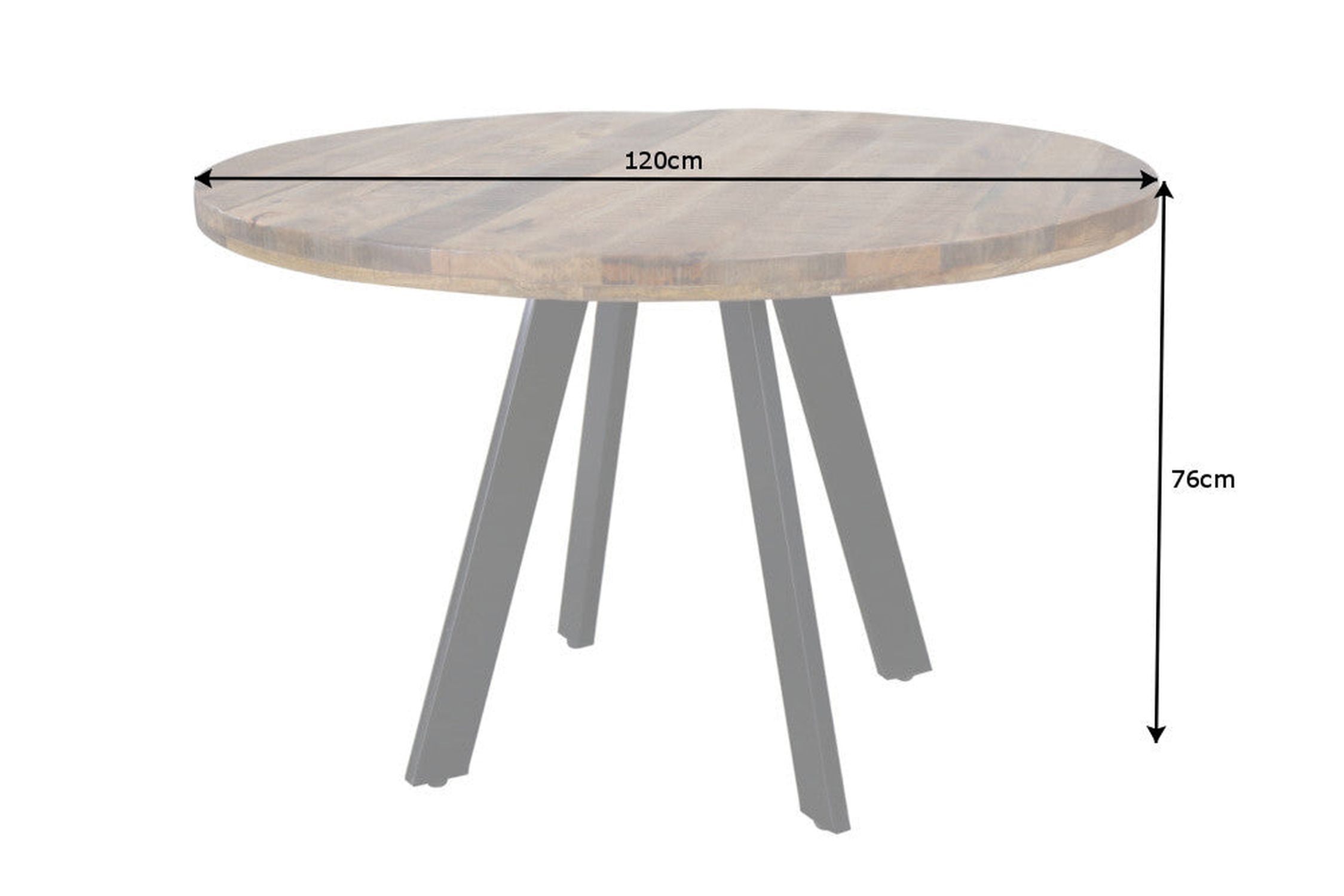 Table de salle à manger ronde Ø 120 cm bois de manguier métal design industriel