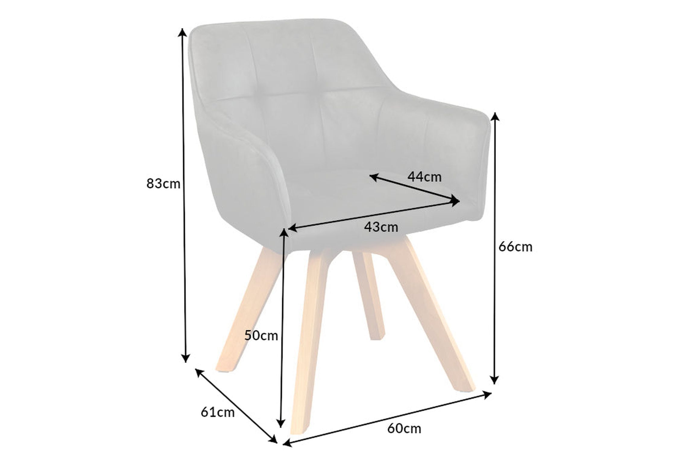 Chaise pivotante sans roulettes Gris Naturel Velours Bois avec accoudoirs Moebel, Stuhl, Sperrholz, Holz