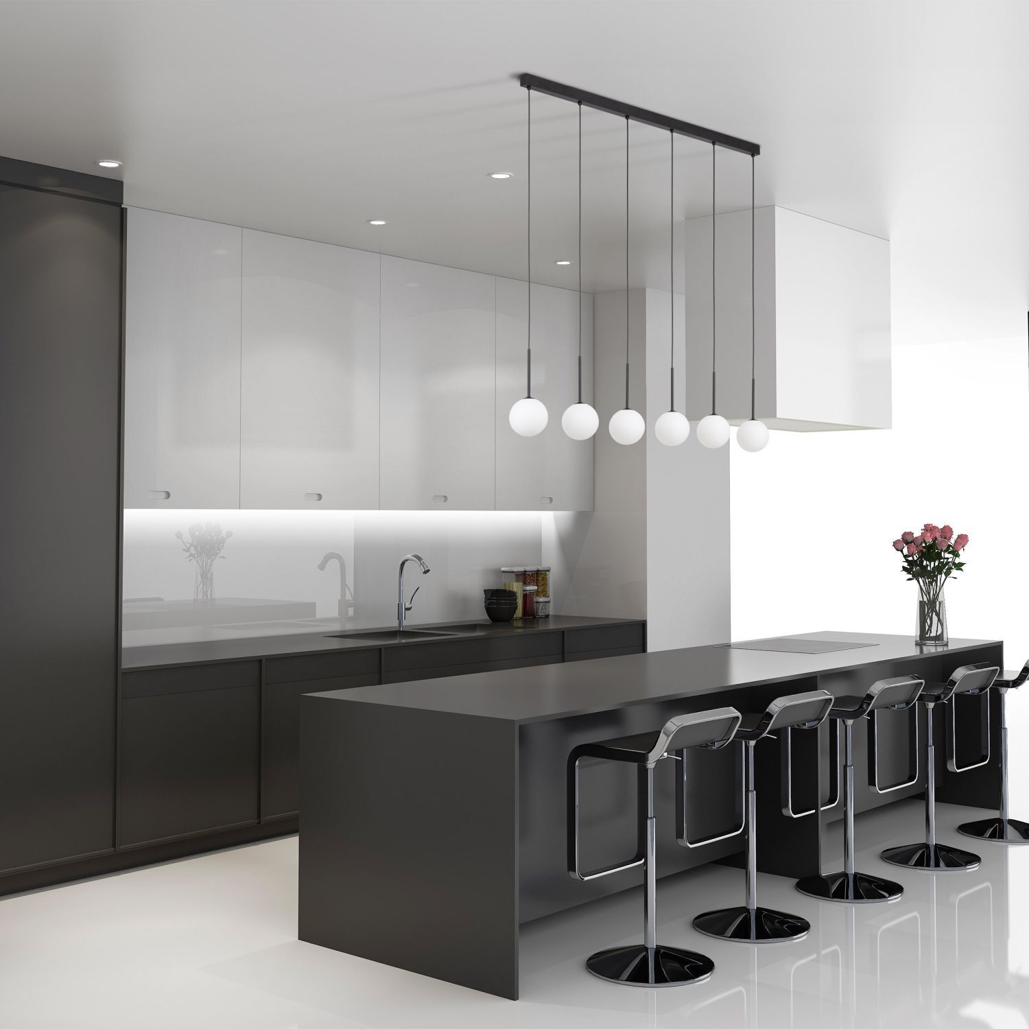 Suspension L : 122 cm verre métal noir blanc 6x G9