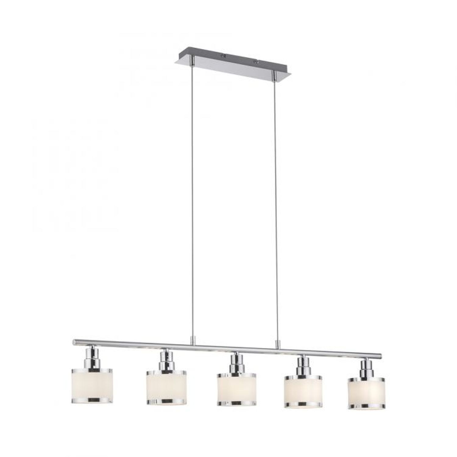 Suspension longue métal chrome 5 flammes E14 90 cm