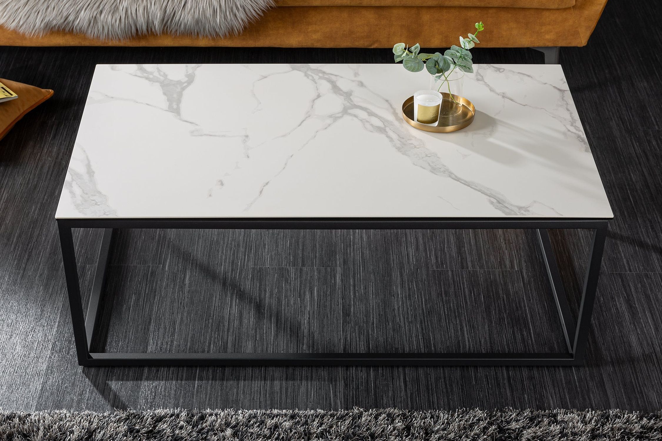 Table basse en céramique blanche aspect marbre noir 100x60 cm Table basse en céramique blanche aspect marbre noir 100x60 cm
