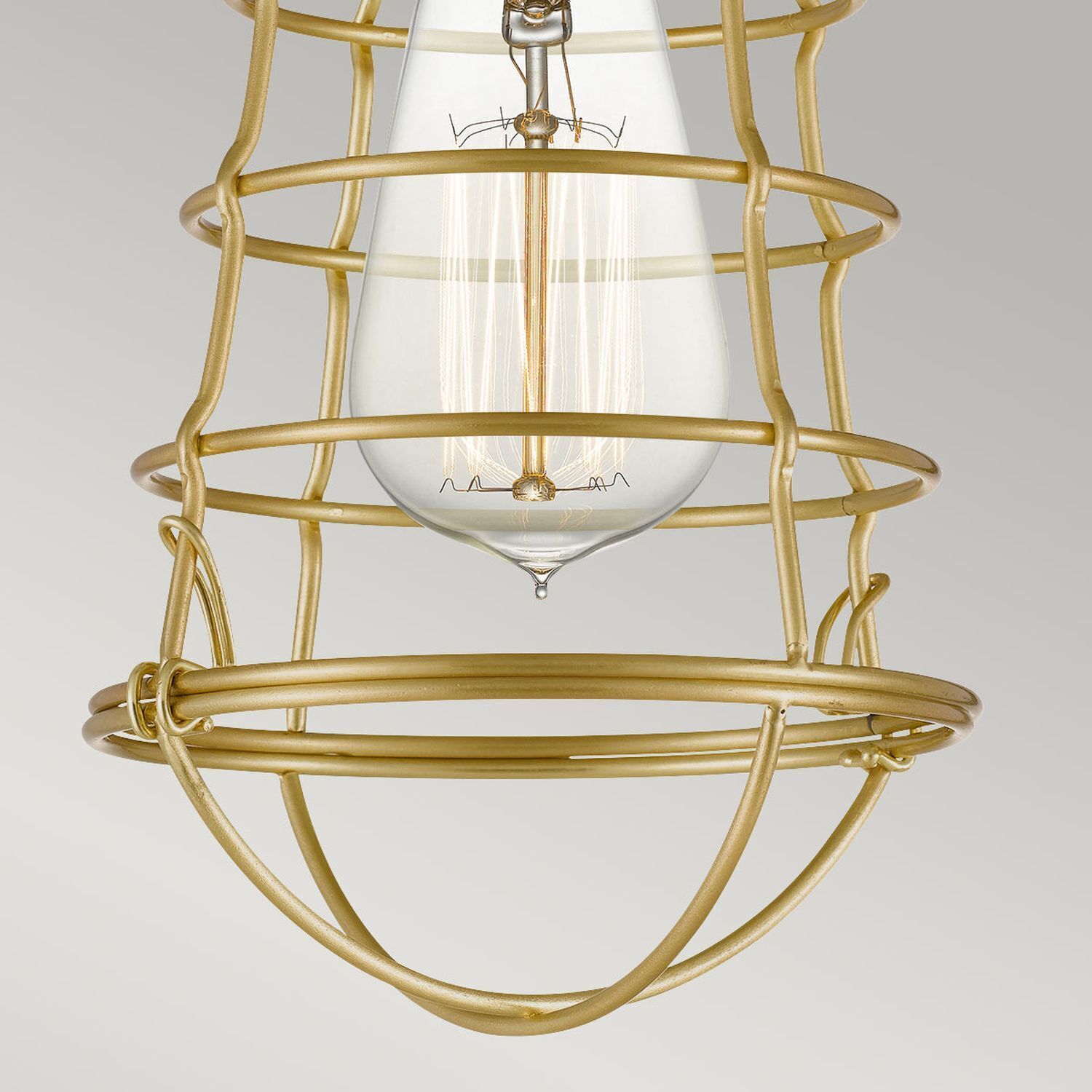 Deckenlampe E27 Metall Ø 14,5 cm rund in Messing pendant, Lichtarmatur, gold, Drahtkorb, Glühbirne