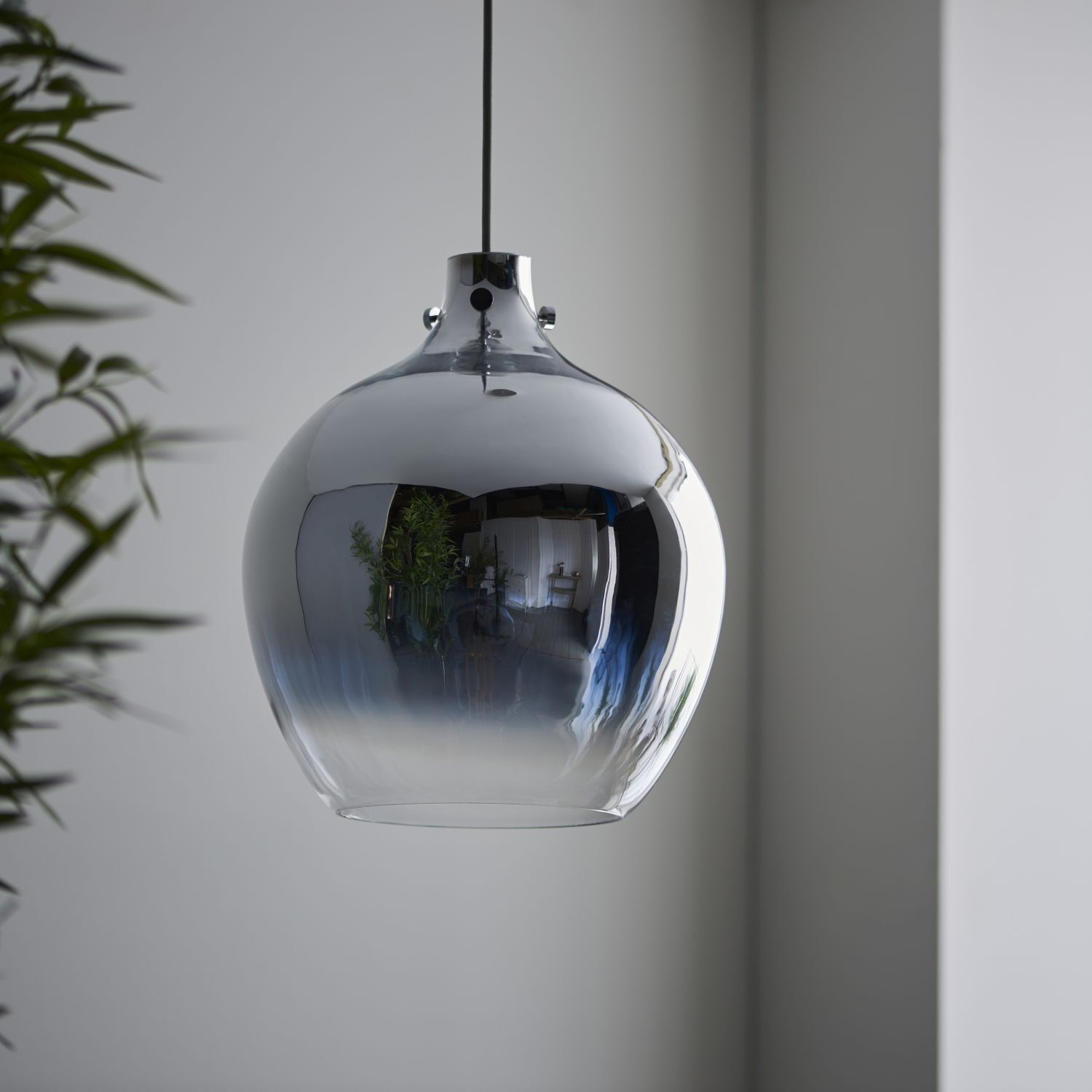Lampe à suspendre verre fumé métal Ø 32 cm chrome gris miroir E27
