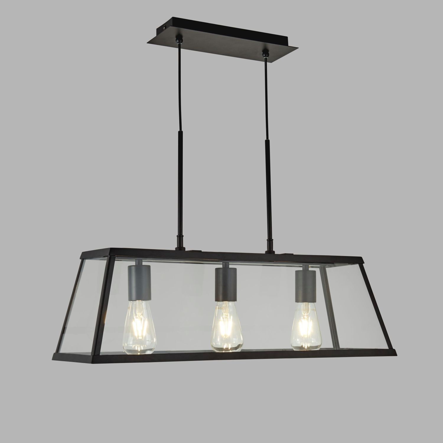 Suspension noir clair L : 65 cm 3x E27 verre métal