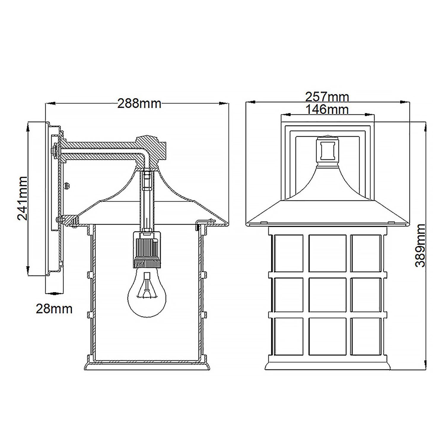 Applique extérieure noir E27 IP44 H : 38,9 cm robuste