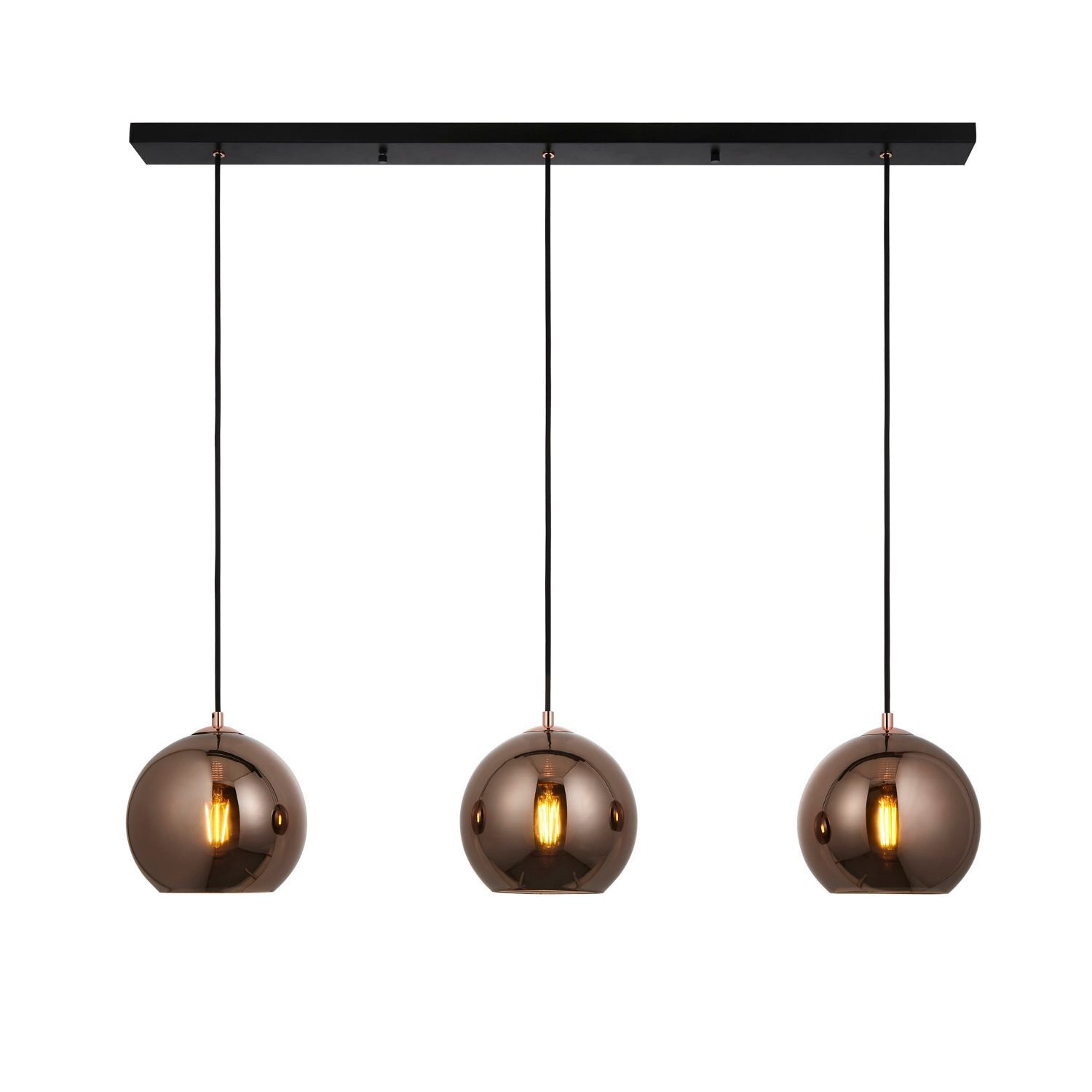 Lampe à suspendre 3 flammes E27 métal verre en noir cuivre