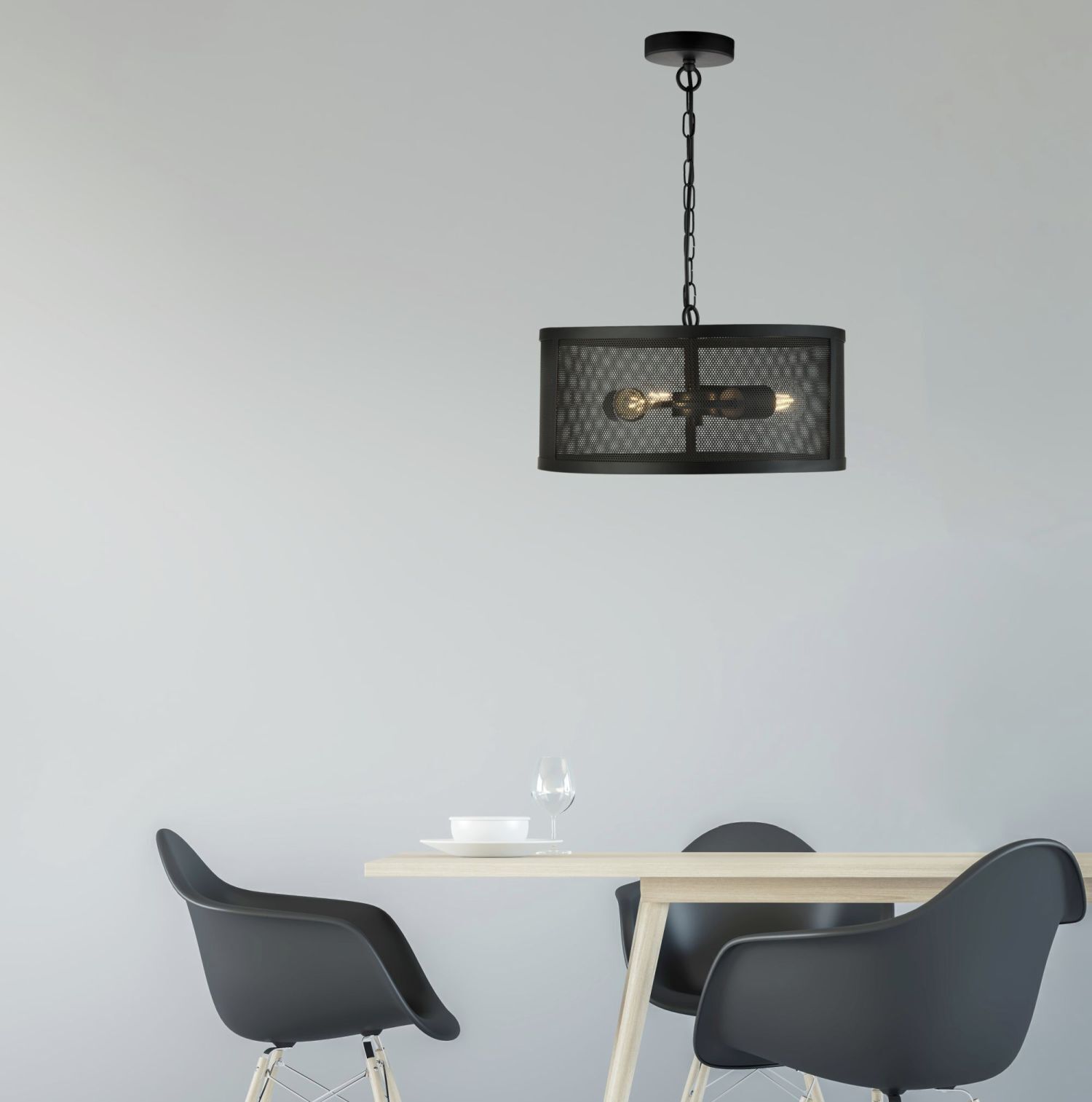 Suspension Noir Ø 45 cm en métal mesh 3x E27 Retro