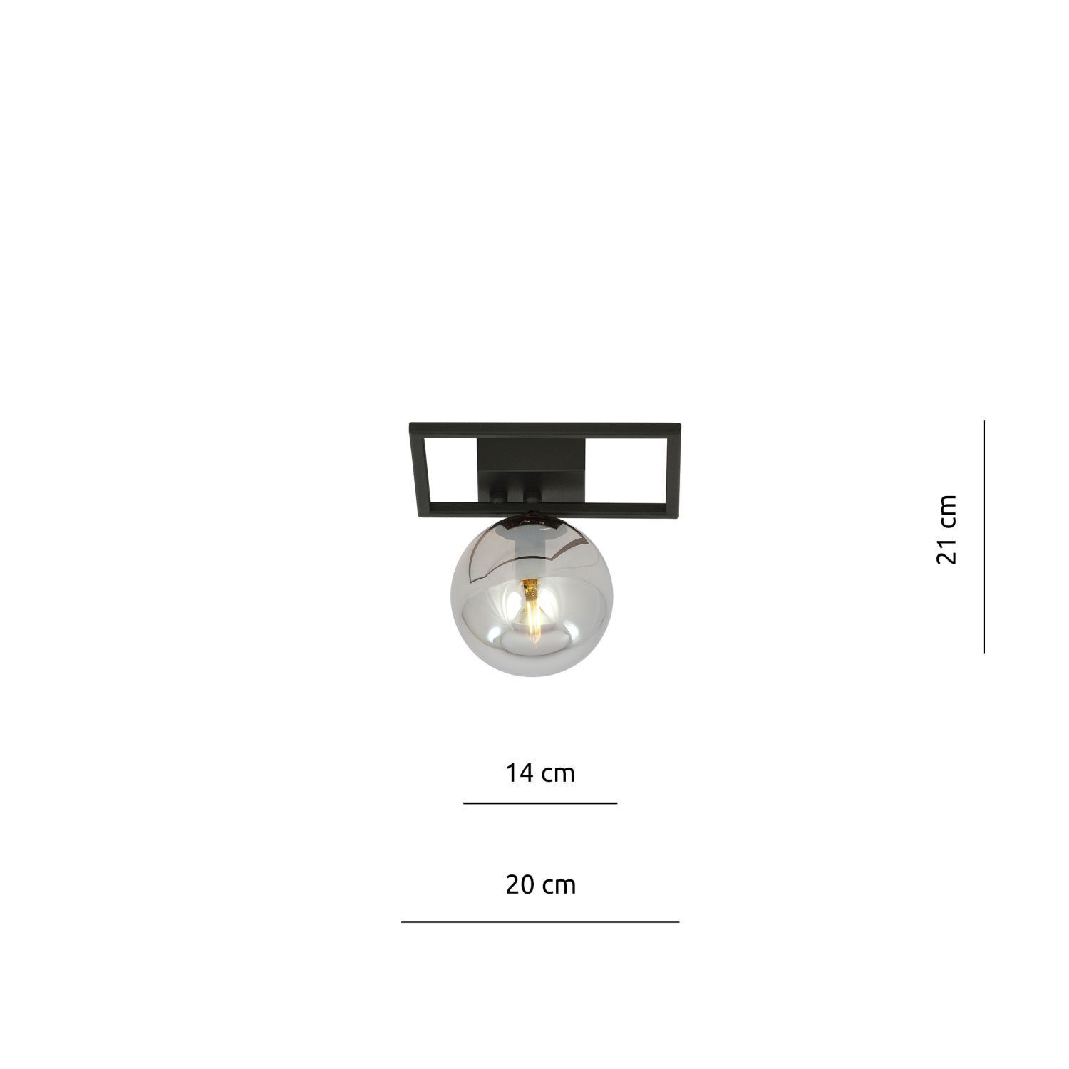 Plafonnier petit métal verre fumé L : 20 cm Abat-jour sphérique E14