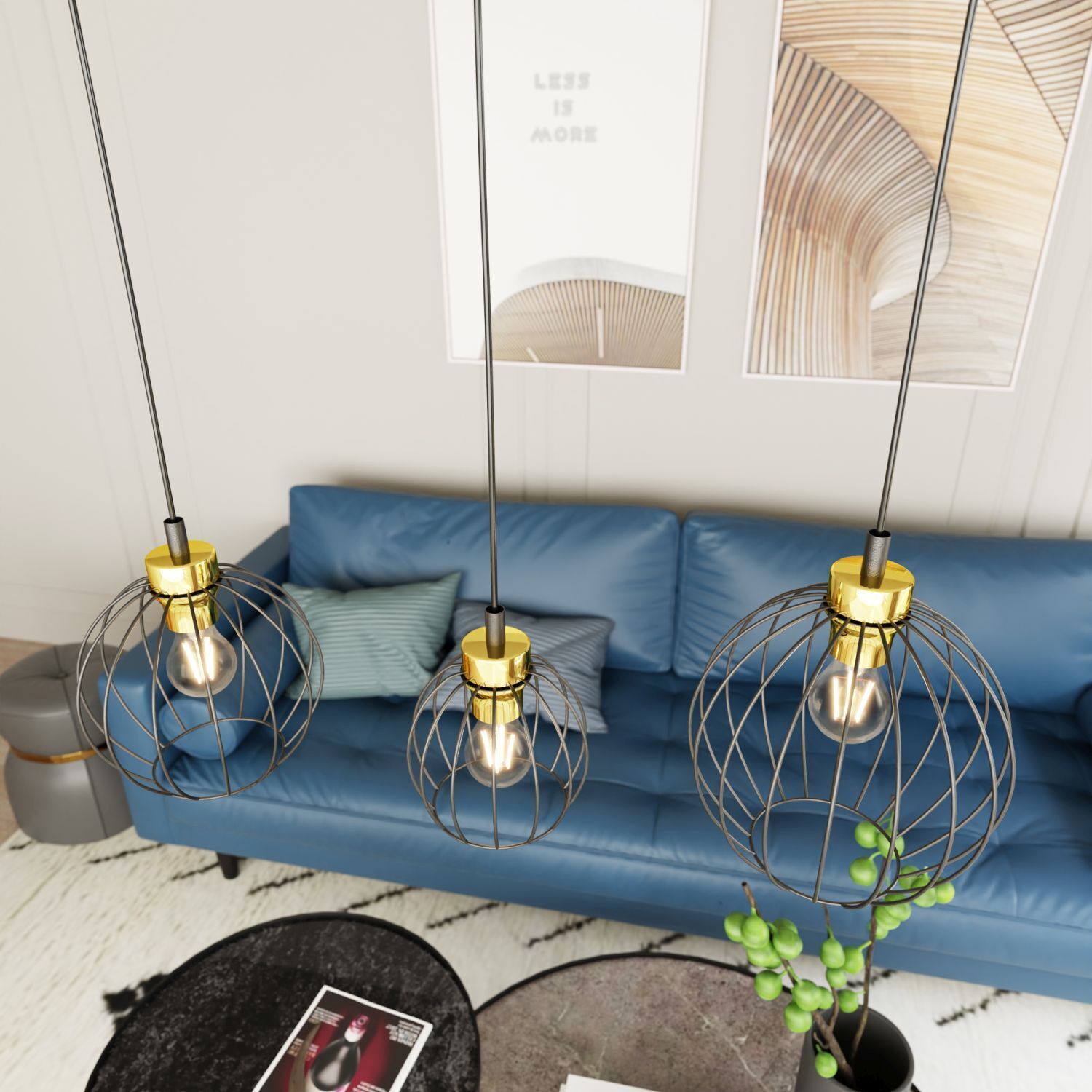 Longue lampe à suspendre Noir Or L:77 cm élégant et stylé