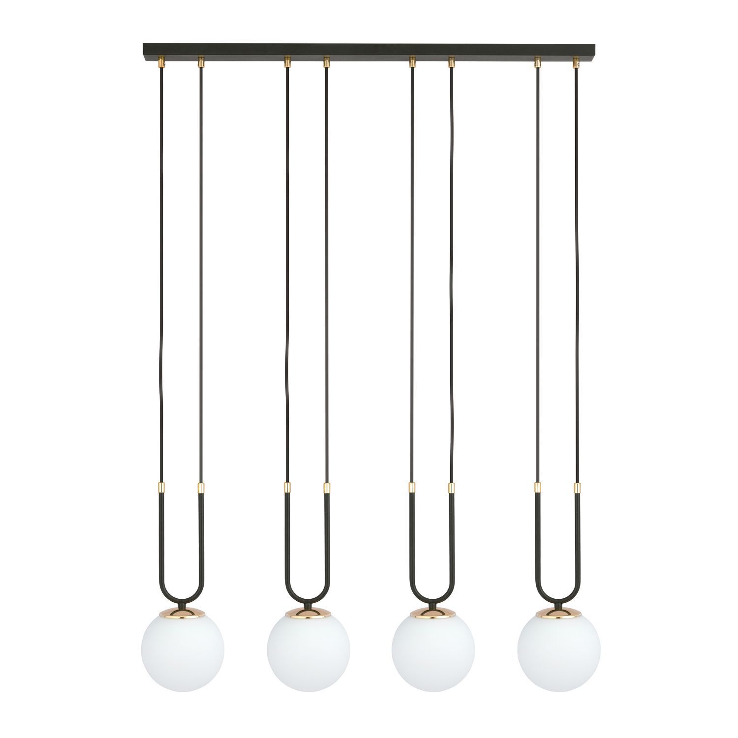 Suspension verre métal L : 92 cm noir blanc E14 4 flammes