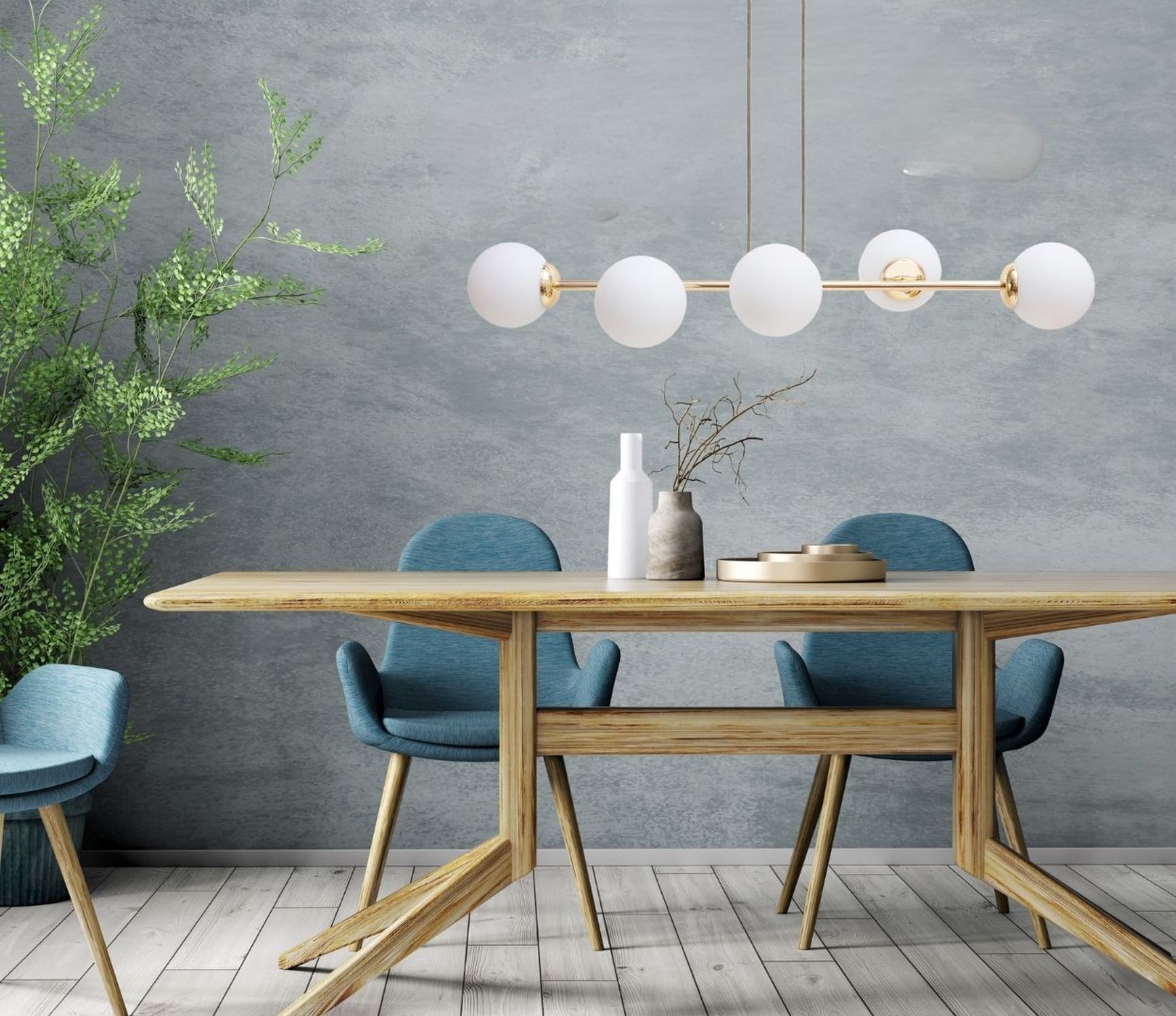 Große Hängelampe blendarm Glas Metall 100 cm E27 Gold Esstisch, Holzstuhl, Hängeleuchte, Esstischgruppe, Pflanzenbereich