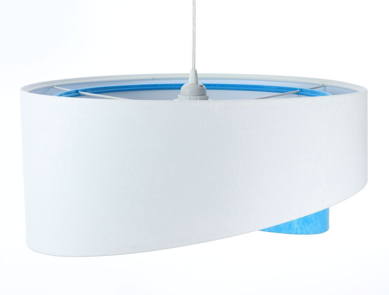 Suspension ronde Ø 50 cm E27 Blanc Bleu Tissu Aspect velours Lampe, Deckenleuchte