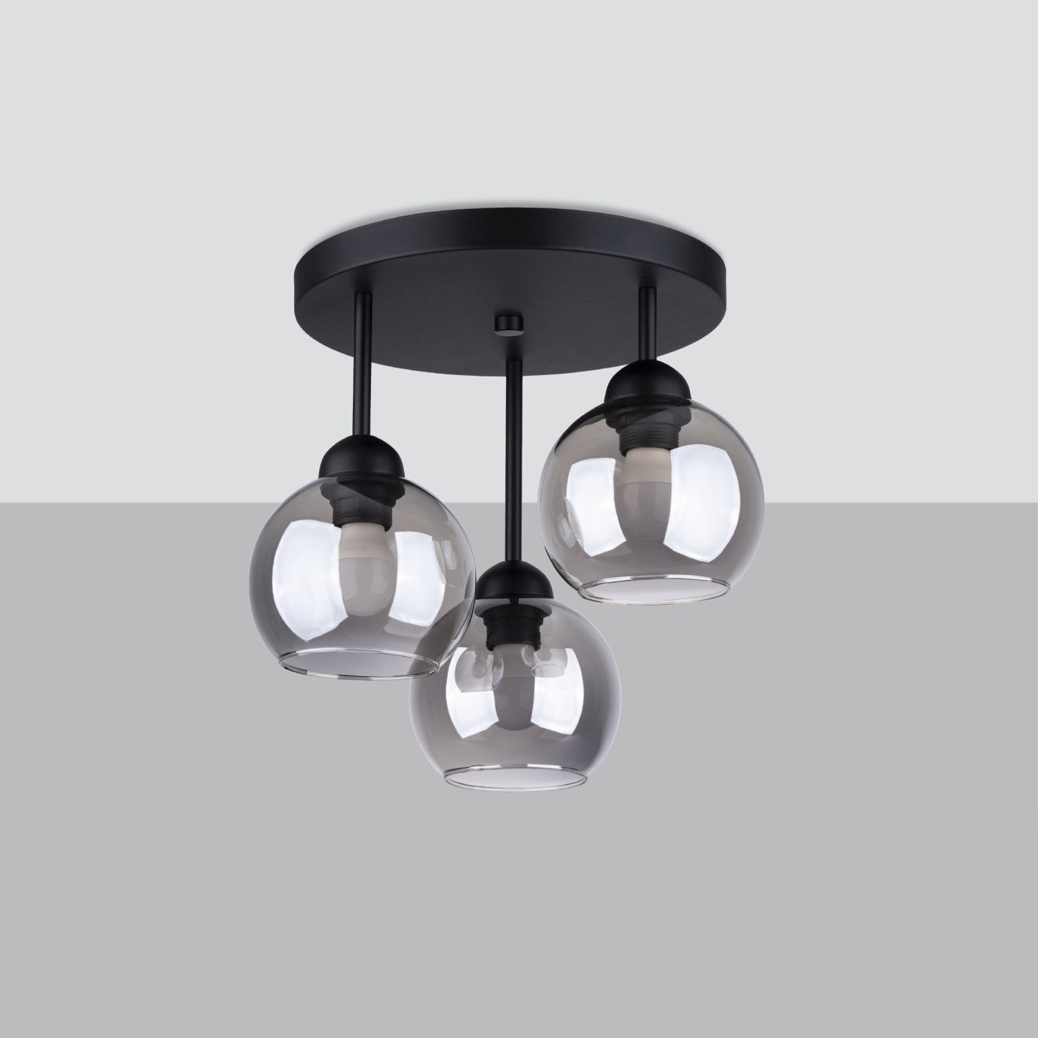 Plafonnier métal verre fumé 3 flammes Ø 35 cm E27